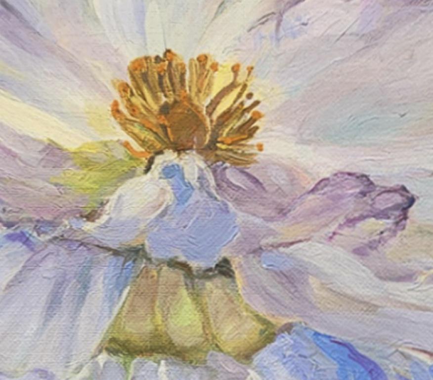 White Poppy contemporary floral painting For Sale 2