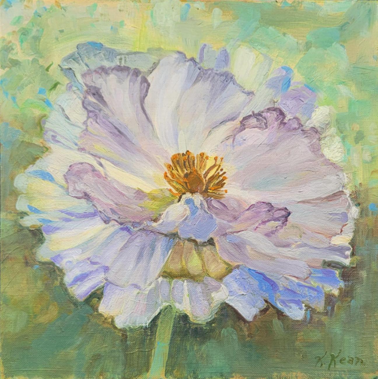 White Poppy contemporary floral painting - Painting by Katherine Kean