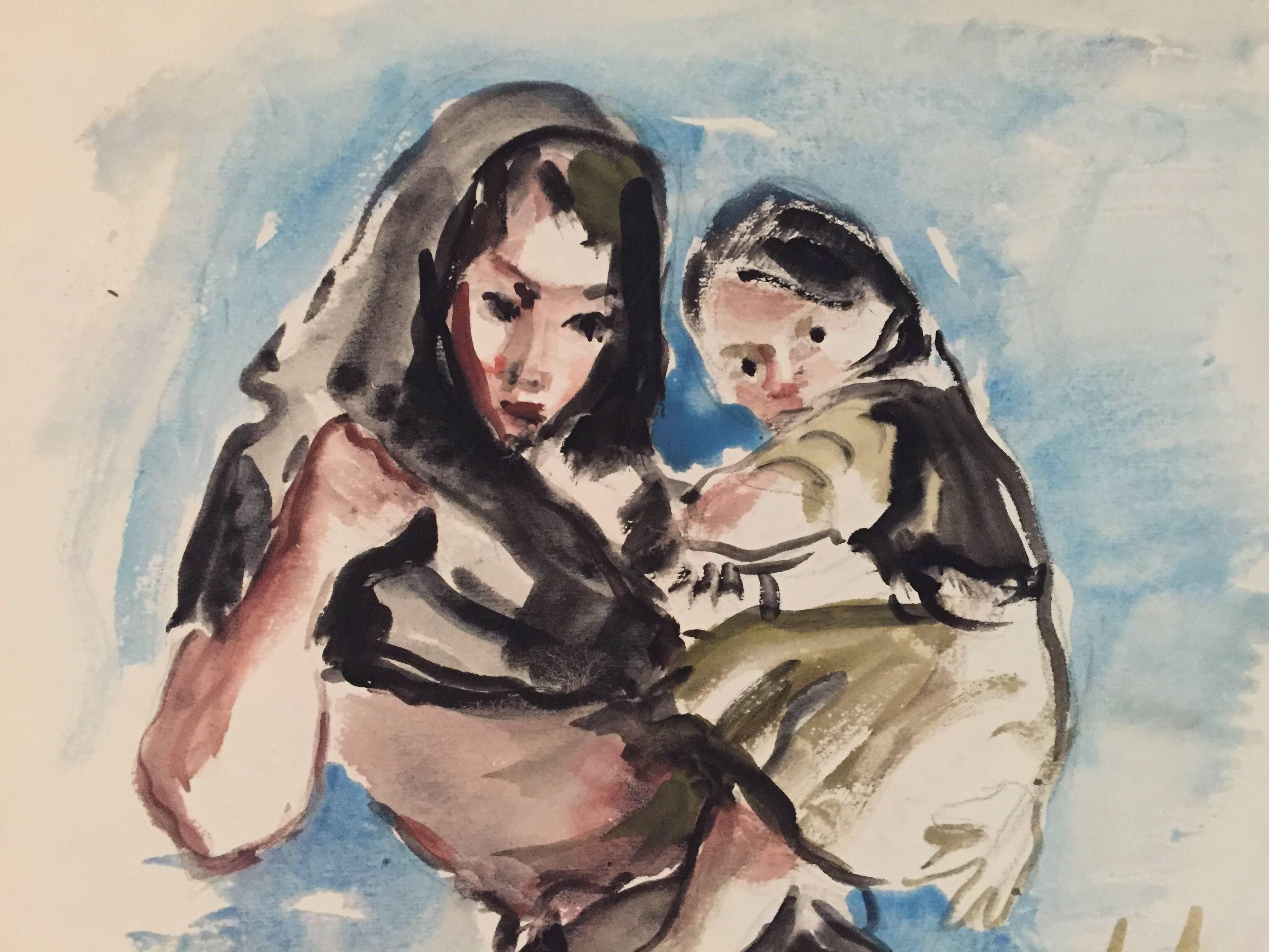 Mother & Child - Painting by Katherine Librowicz