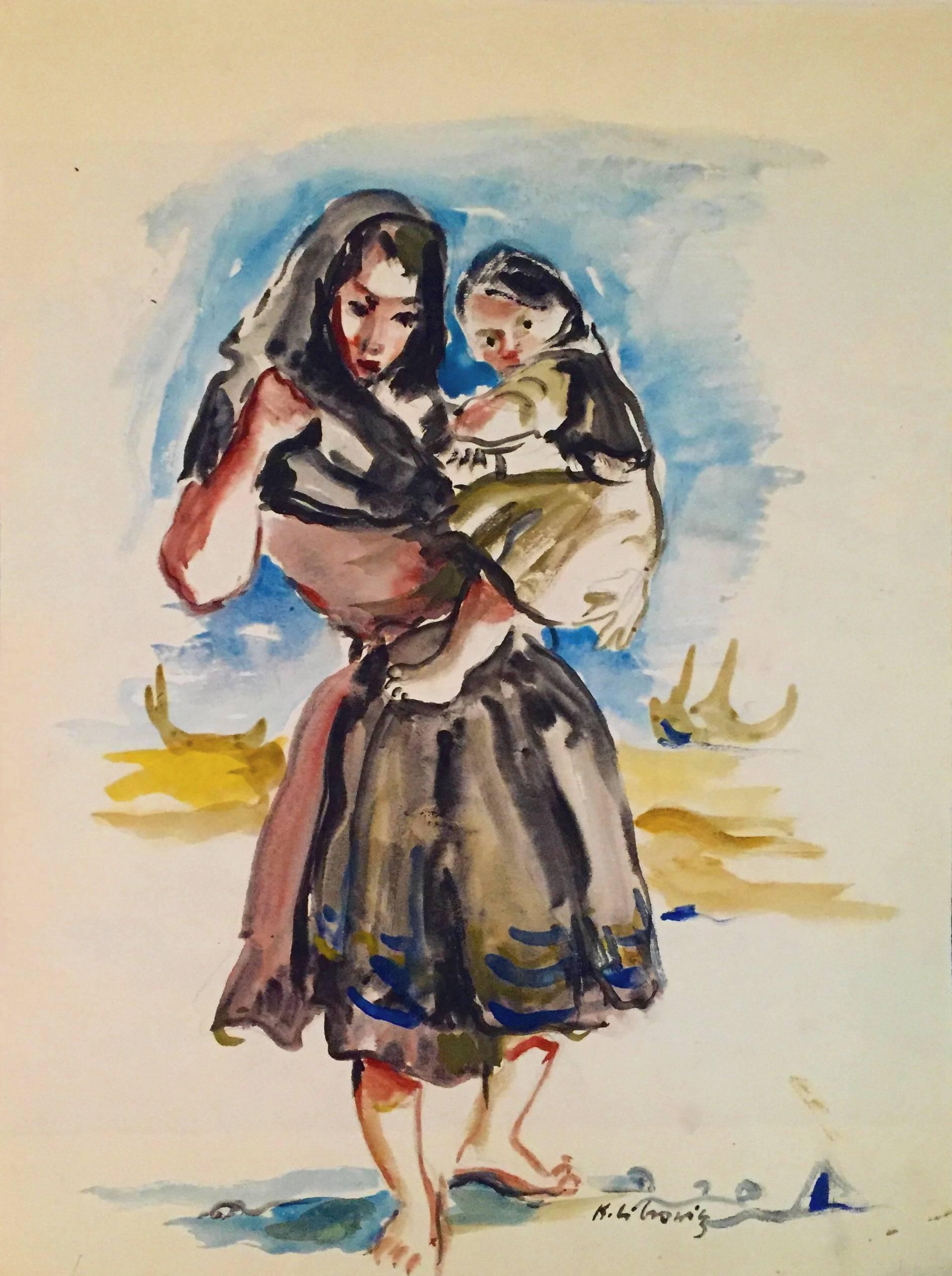 Figurative Painting Katherine Librowicz - Mère et enfant