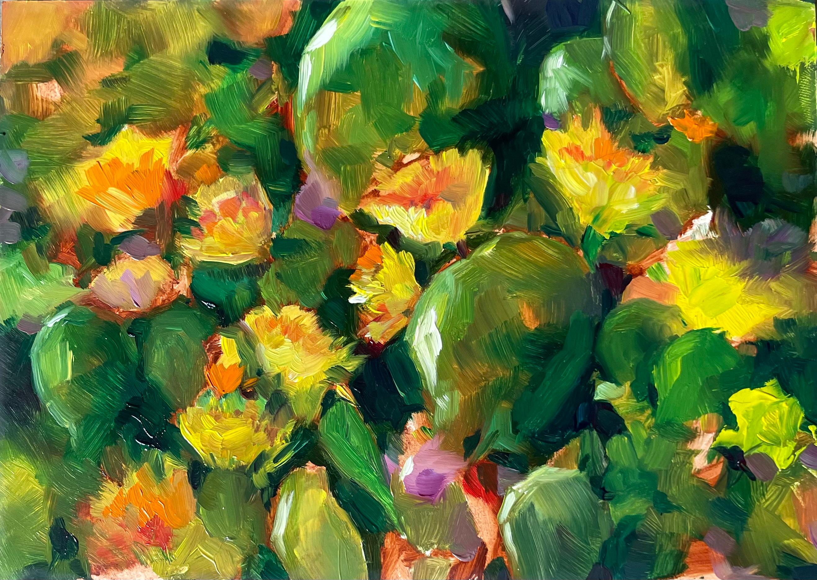 Cactus de Benson" de Katherine Liontas-Warren, Plein Air, Pintura al óleo sobre panel