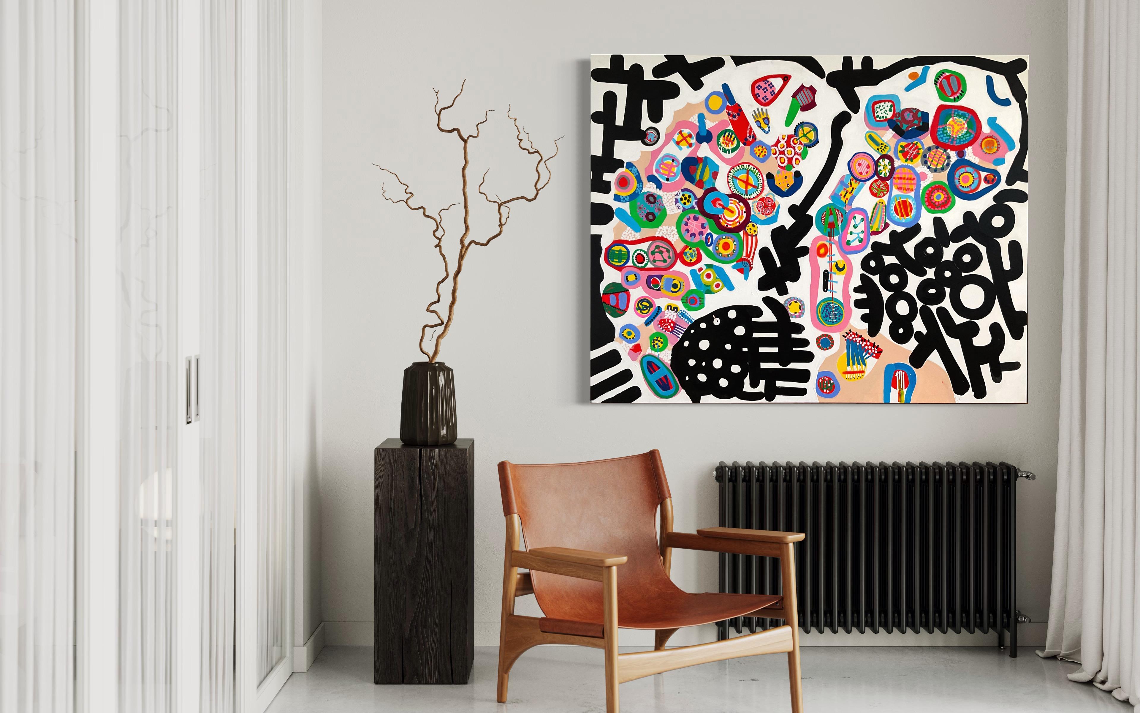 City Stroll – farbenfrohes abstraktes Acrylgemälde – Painting von Katherine Lodge