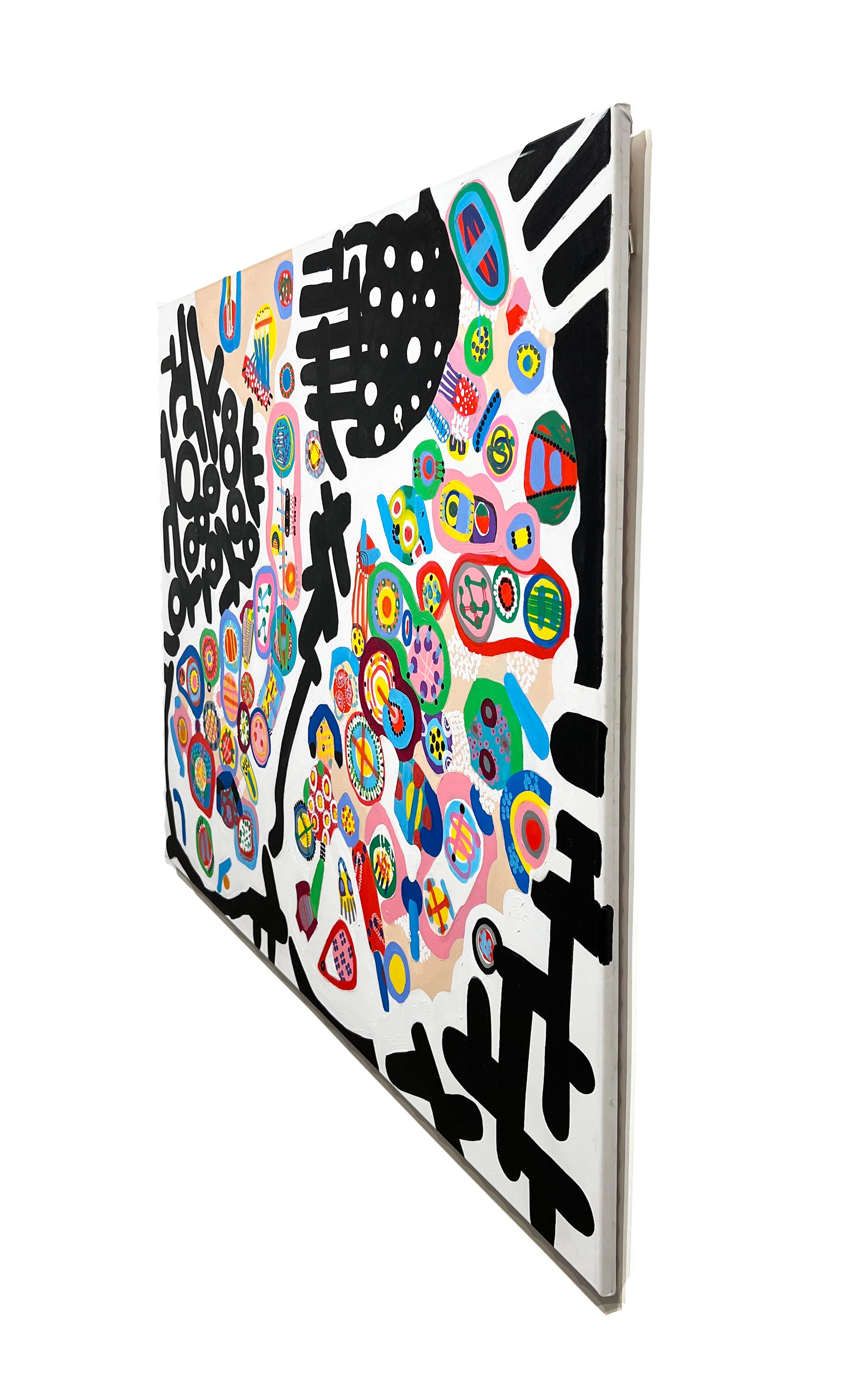 City Stroll – farbenfrohes abstraktes Acrylgemälde (Beige), Abstract Painting, von Katherine Lodge