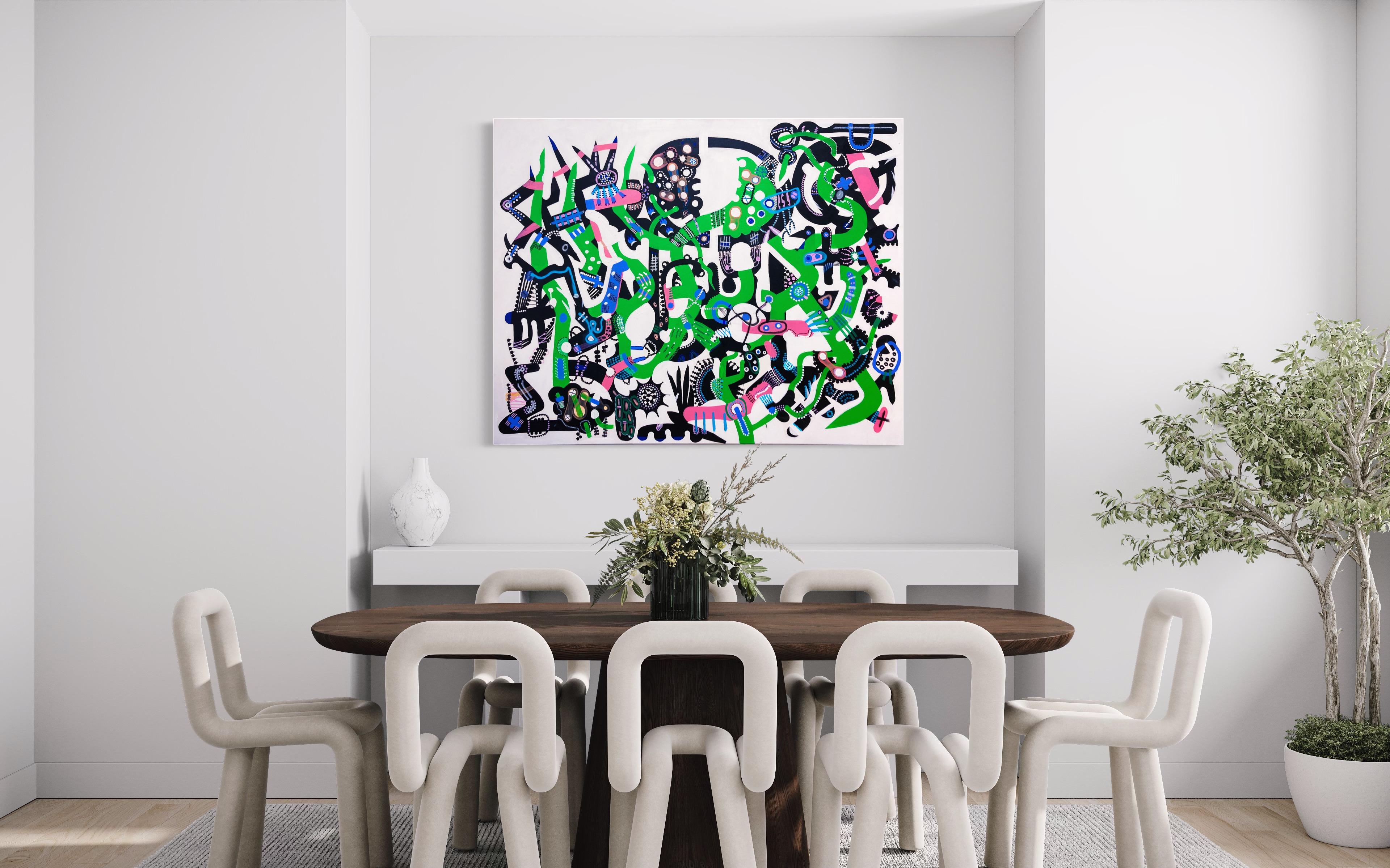 « Green Maze » - Peinture abstraite à l'acrylique de Katherine Lodge en vente 1