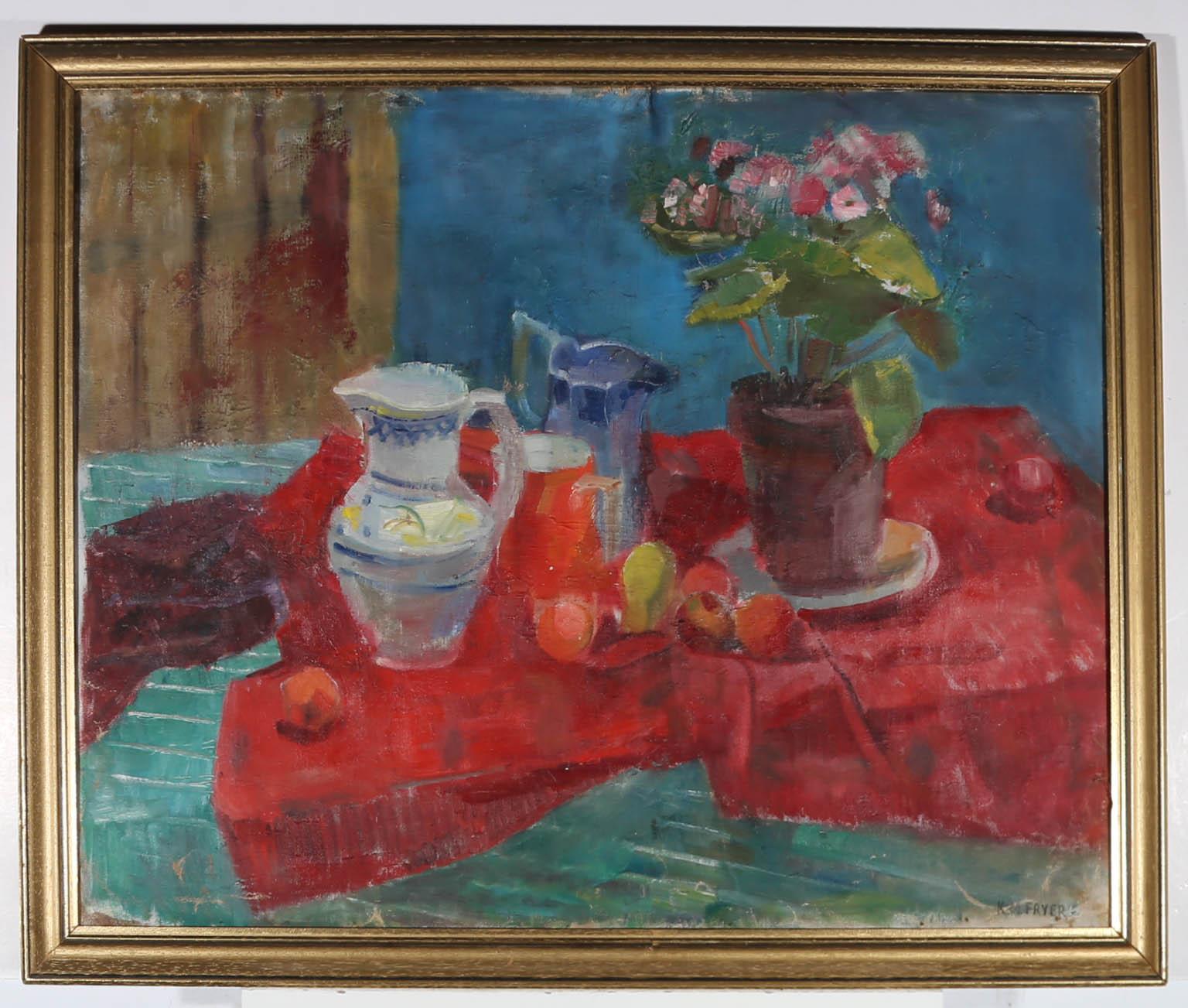 Katherine Mary Fryer RBSA (1910-2017) - Framed Oil, Still Life with Jugs For Sale 2