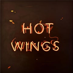 Contemporary Modernist Neon Sign Trompe L'Oeil Still Life "Hot Wings" Painting