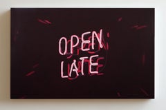 Contemporary Modernist Neon Sign Trompe L'Oeil Still Life "Open Late" Painting