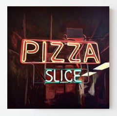 Contemporary Modernist Neon Sign Trompe L'Oeil Still Life "Pizza Slice" Painting