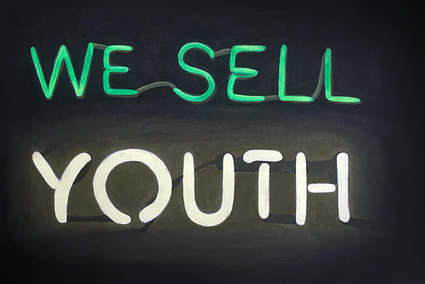 Importante peinture moderniste contemporaine de Katherine McMahon.  Extrait d'une série d'enseignes au néon.  Acrylique sur toile.  

Biographie de l'artiste :
Katherine McMahon est une artiste multidisciplinaire et photographe américaine basée à