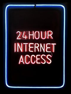 Contemporary Neon Sign Trompe L'Oeil Still Life "24 Hour Internet Access"
