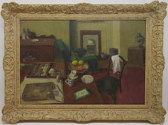 Original Mid 20th Century ENGLISH Vintage Still Life Interior Oil Painting 