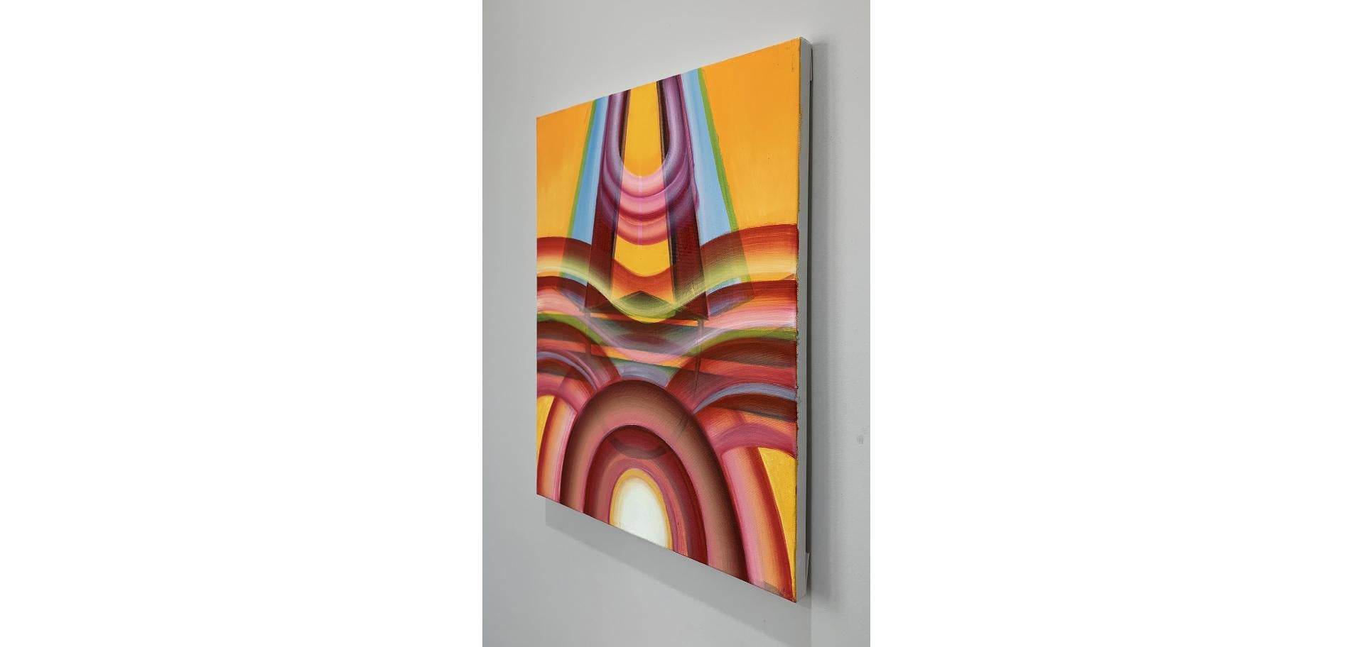 Oil on canvas, Abstract geometric pattern; minimalism; nonobjective art; golden yellow, light blue, pink, orange, red, burgundy; geometric abstraction

Hand-signed by artist
Framing available upon request
Certificate of authenticity available upon