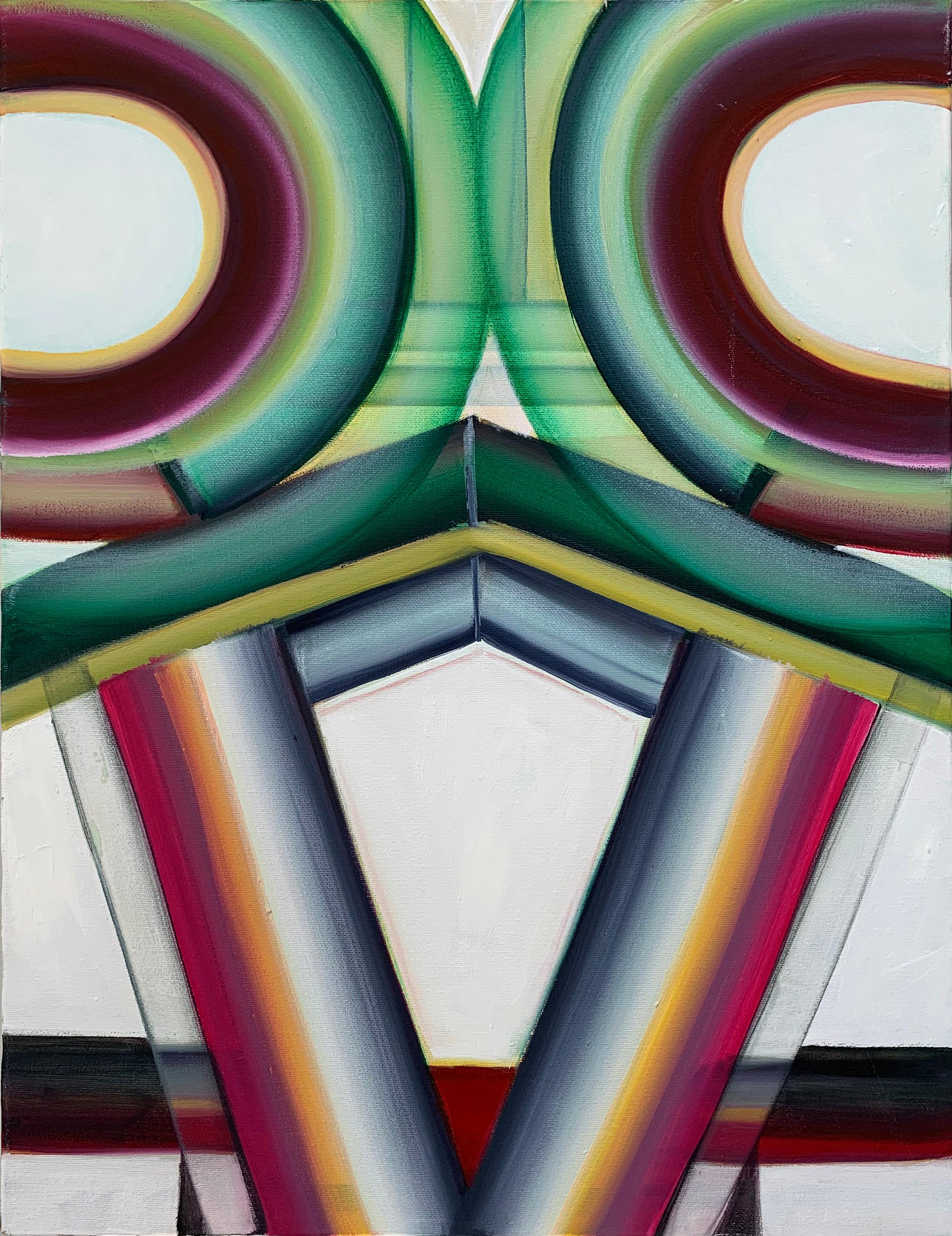 Katherine Mojzsis Abstract Painting - Tilted Channel, Oil on Canvas Painting, Abstract Geometric Pattern; Minimalism