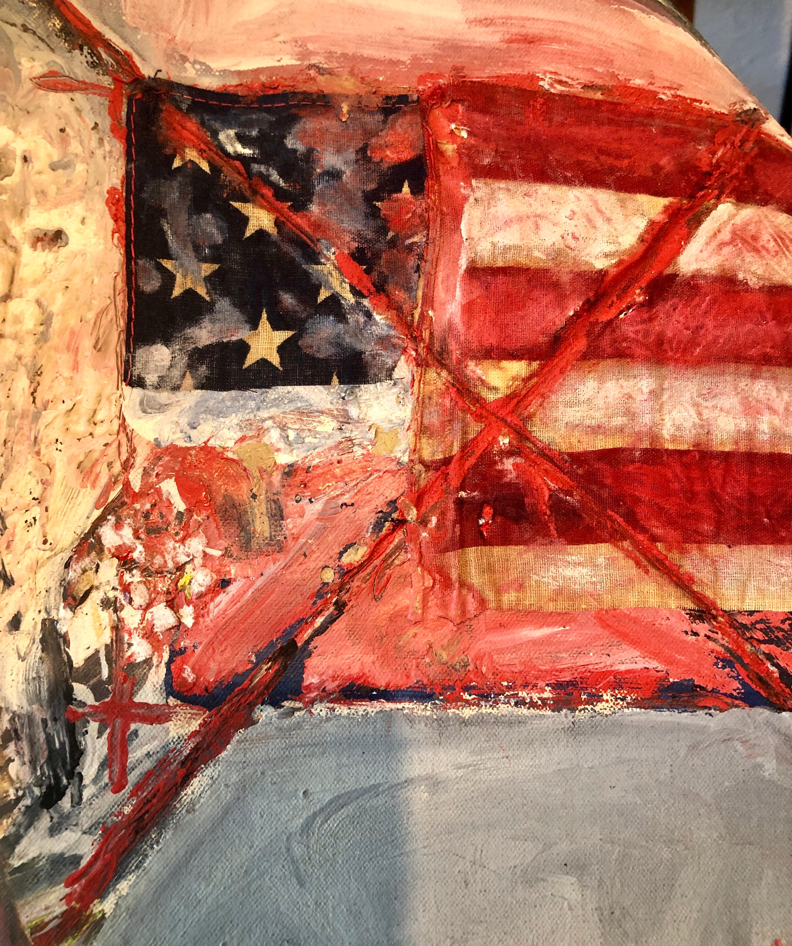 Abstract Expressionist Happy Bicentennial Baby, American Flag Collage Painting 5