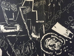 Large Abstract Woodblock Print American Woman Modernist