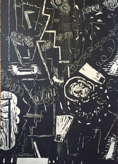 Large Abstract Woodblock Print American Woman Modernist