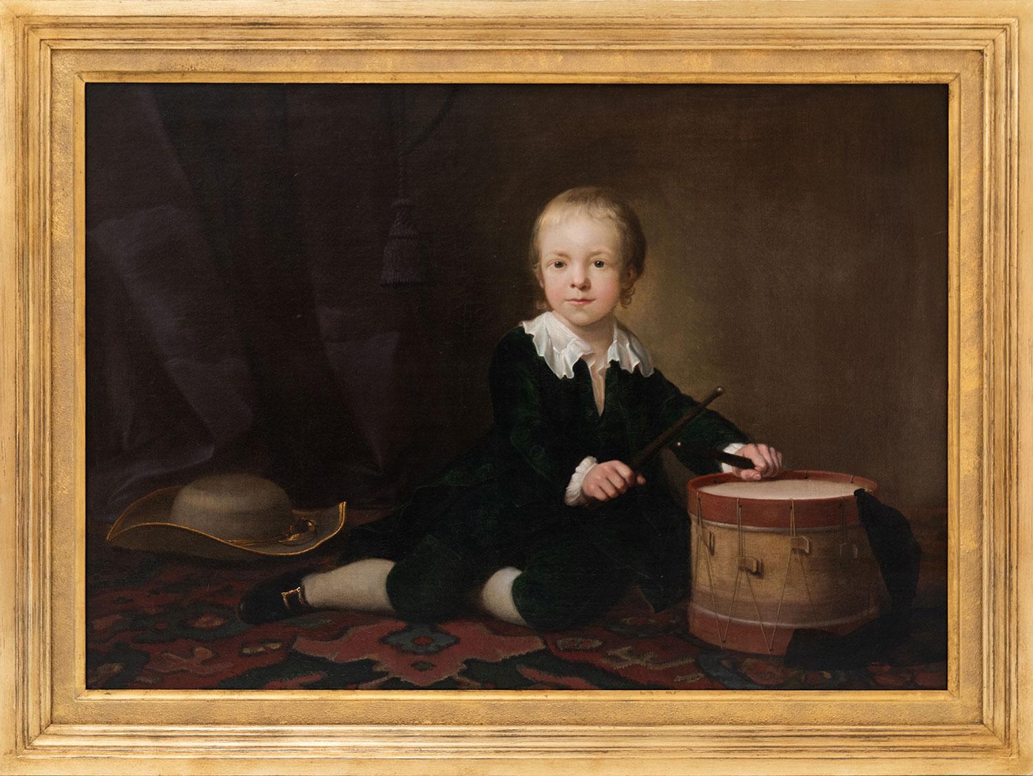 18th Century Portrait of Daniel Giles as a boy, playing with his drum. - Painting by Katherine Read