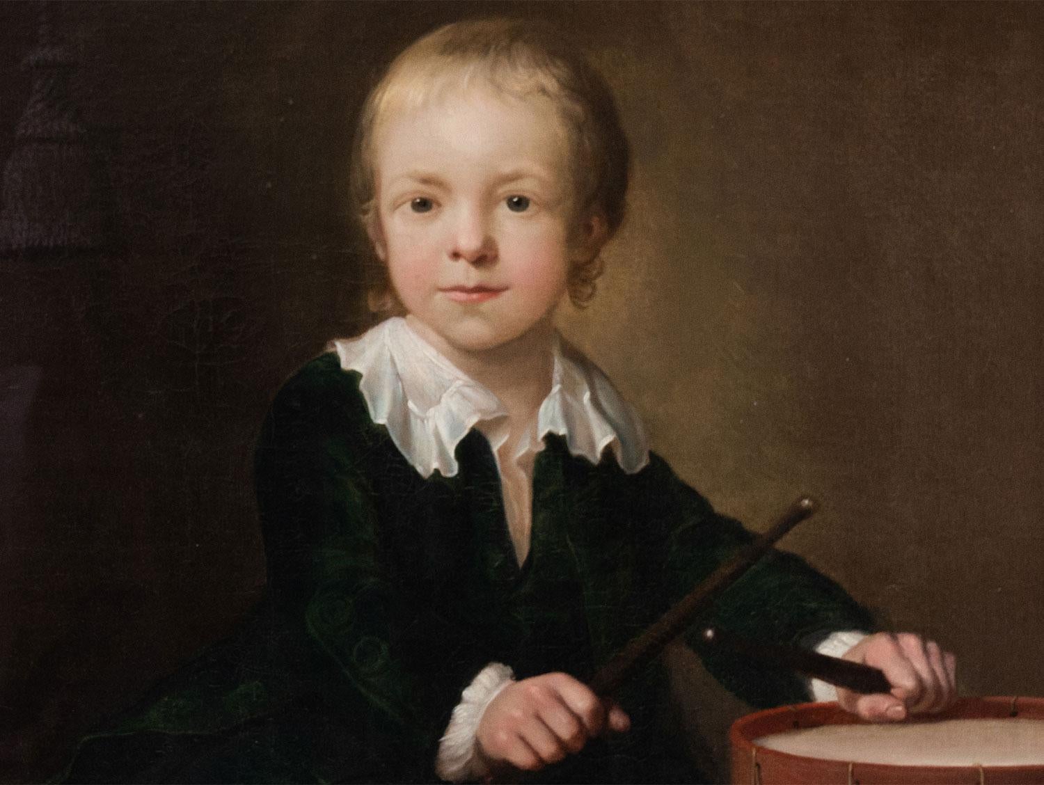 Portrait de Daniel Giles du 18e siècle en tant qu'enfant, jouant du tambour. - Victorien Painting par Katherine Read