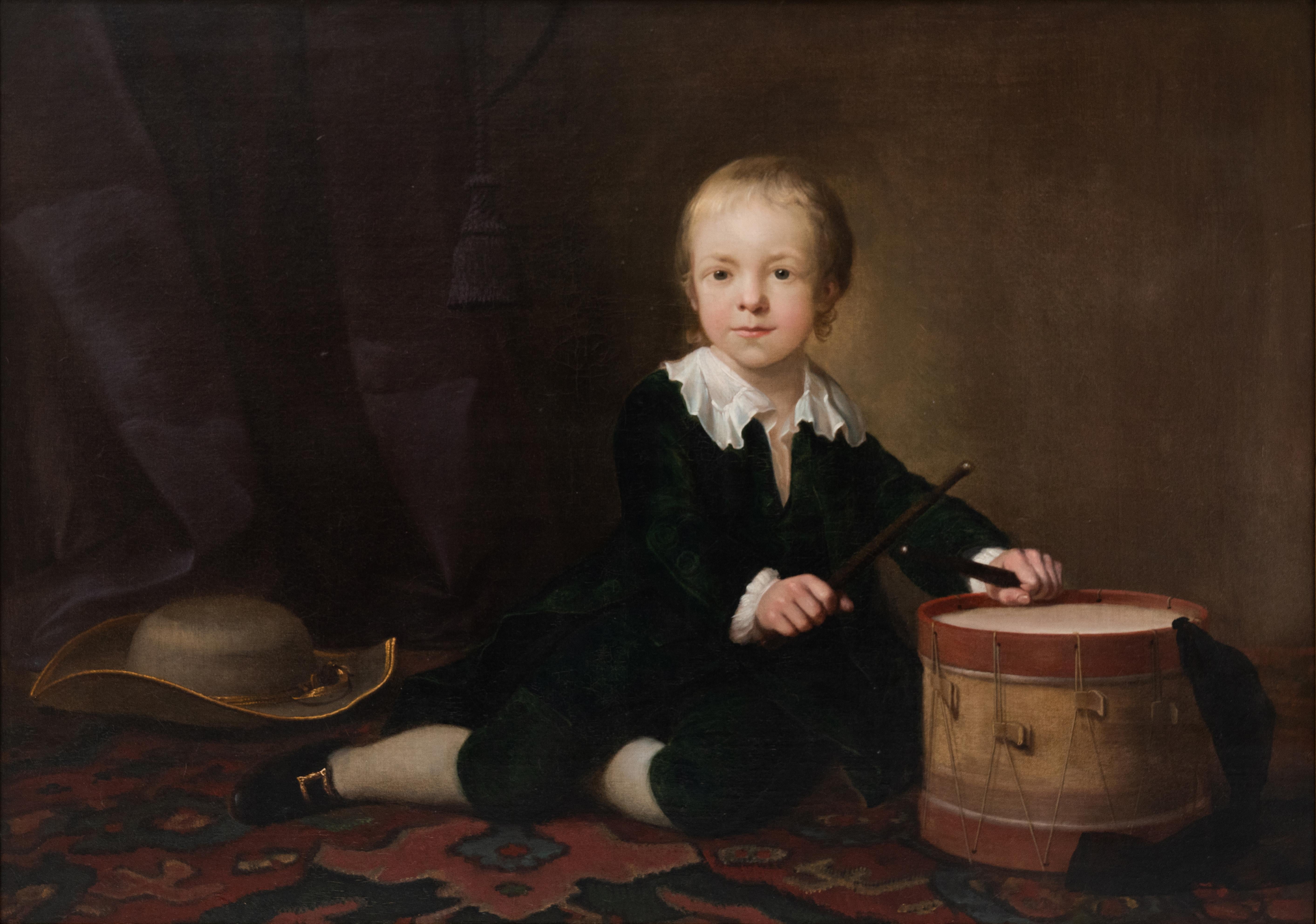 18th Century Portrait of Daniel Giles as a boy, playing with his drum.