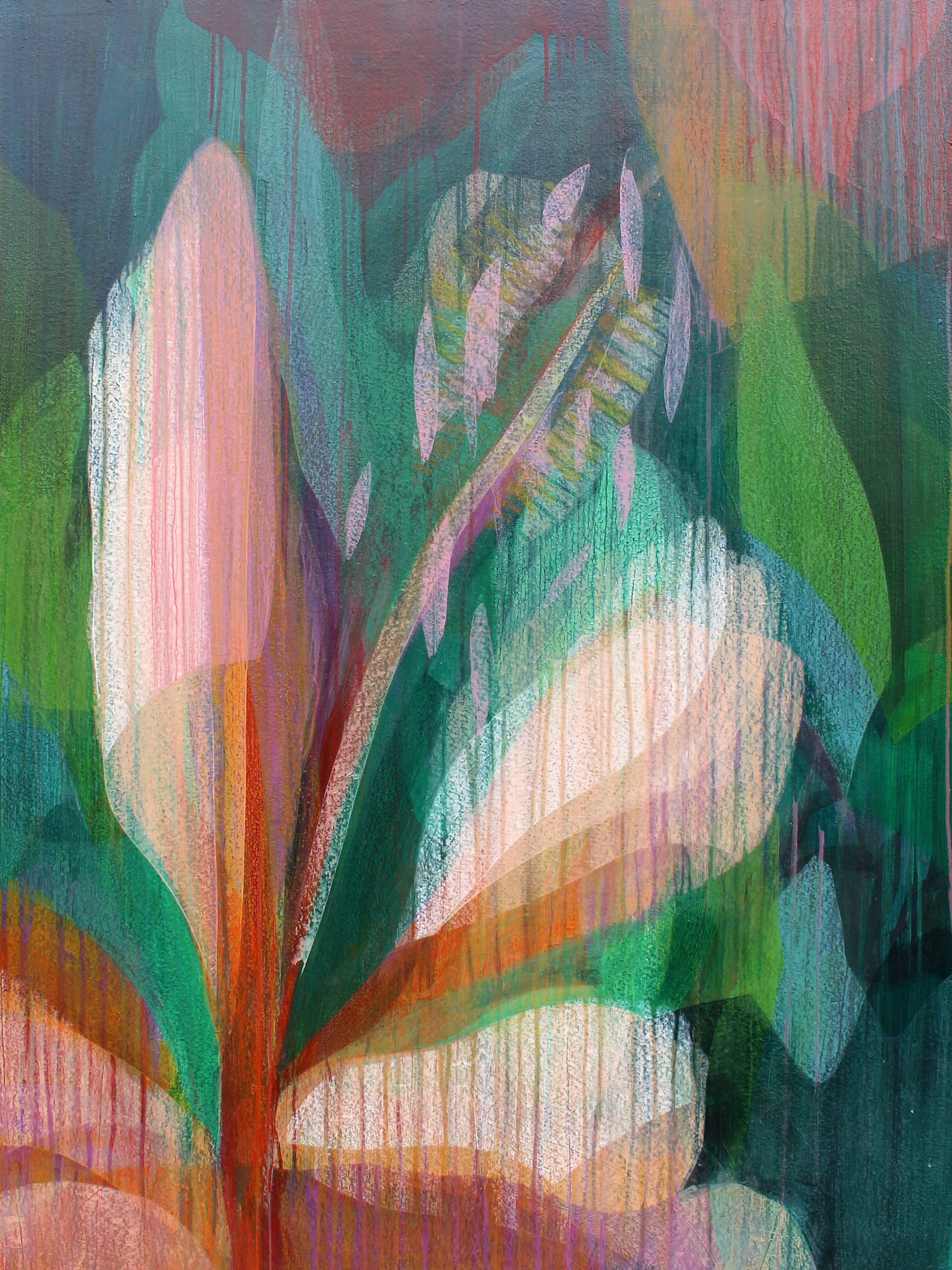 Katherine Sandoz Abstract Painting - "(Jubilee) Hibiscus" - Abstract Botanical Painting - Diebenkorn