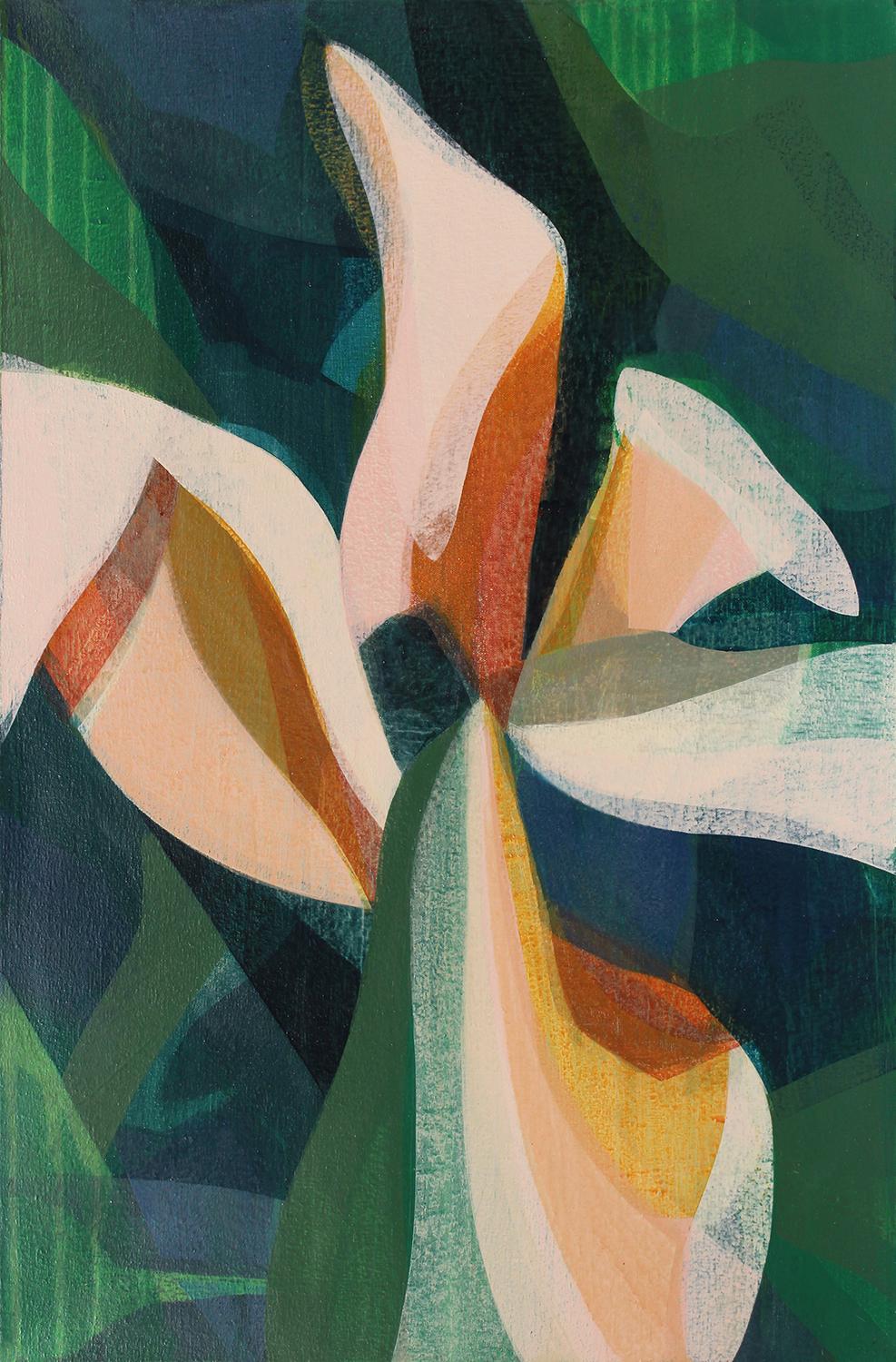 Katherine Sandoz Abstract Painting - "(Magnolia) Big Leaf Navy" - Colorful Abstract Botanical Painting Frankenthaler