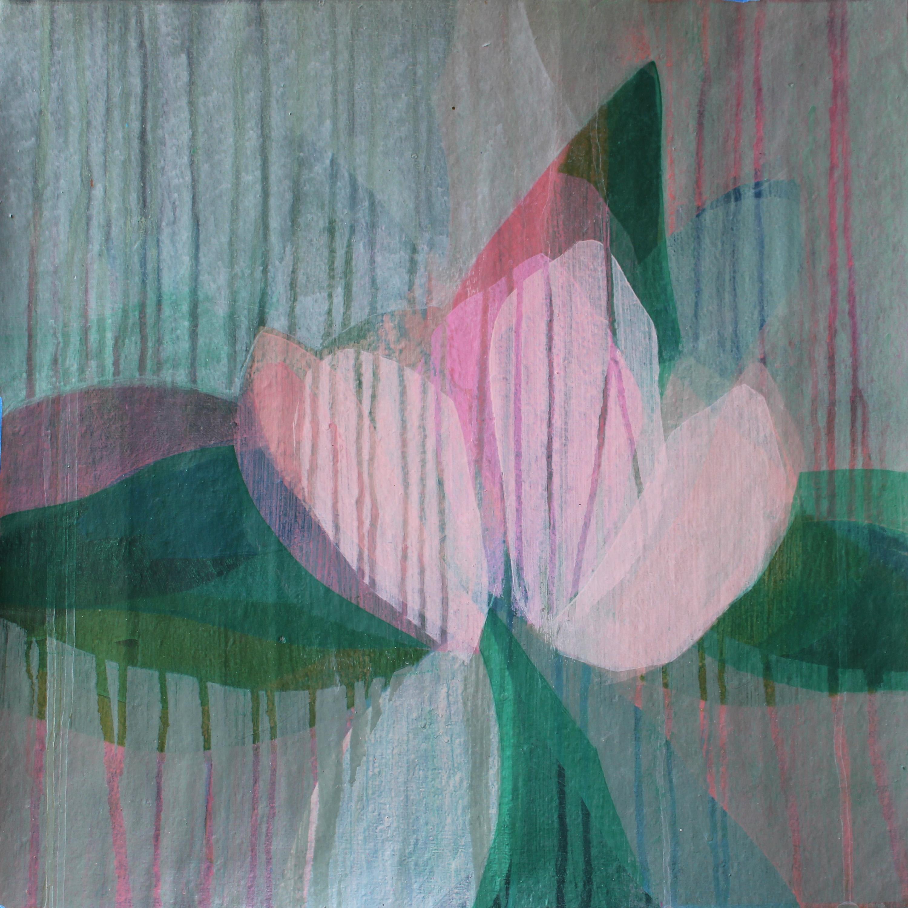 Katherine Sandoz Abstract Painting - "(Magnolia II) Pale Pink" - Colorful Abstract Botanical Painting - Frankenthaler