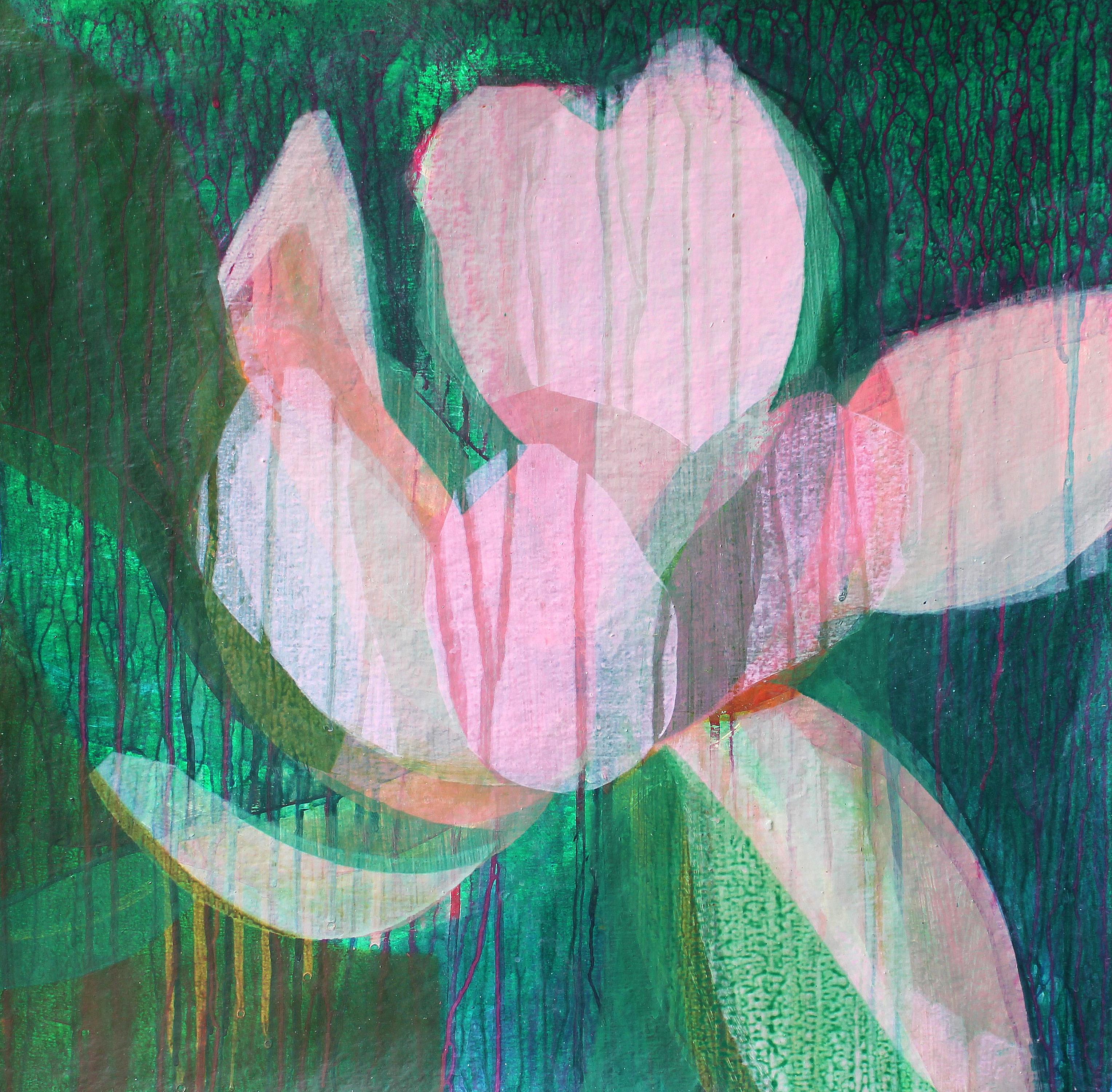 Katherine Sandoz Abstract Painting - "(Magnolia II) Scarlet"  - Colorful Abstract Botanical Painting - Frankenthaler