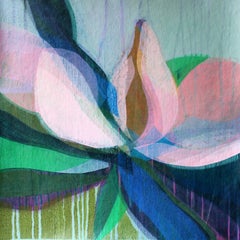 "(Magnolia II) Sky Blue" - Colorful Abstract Botanical Painting - Frankenthaler