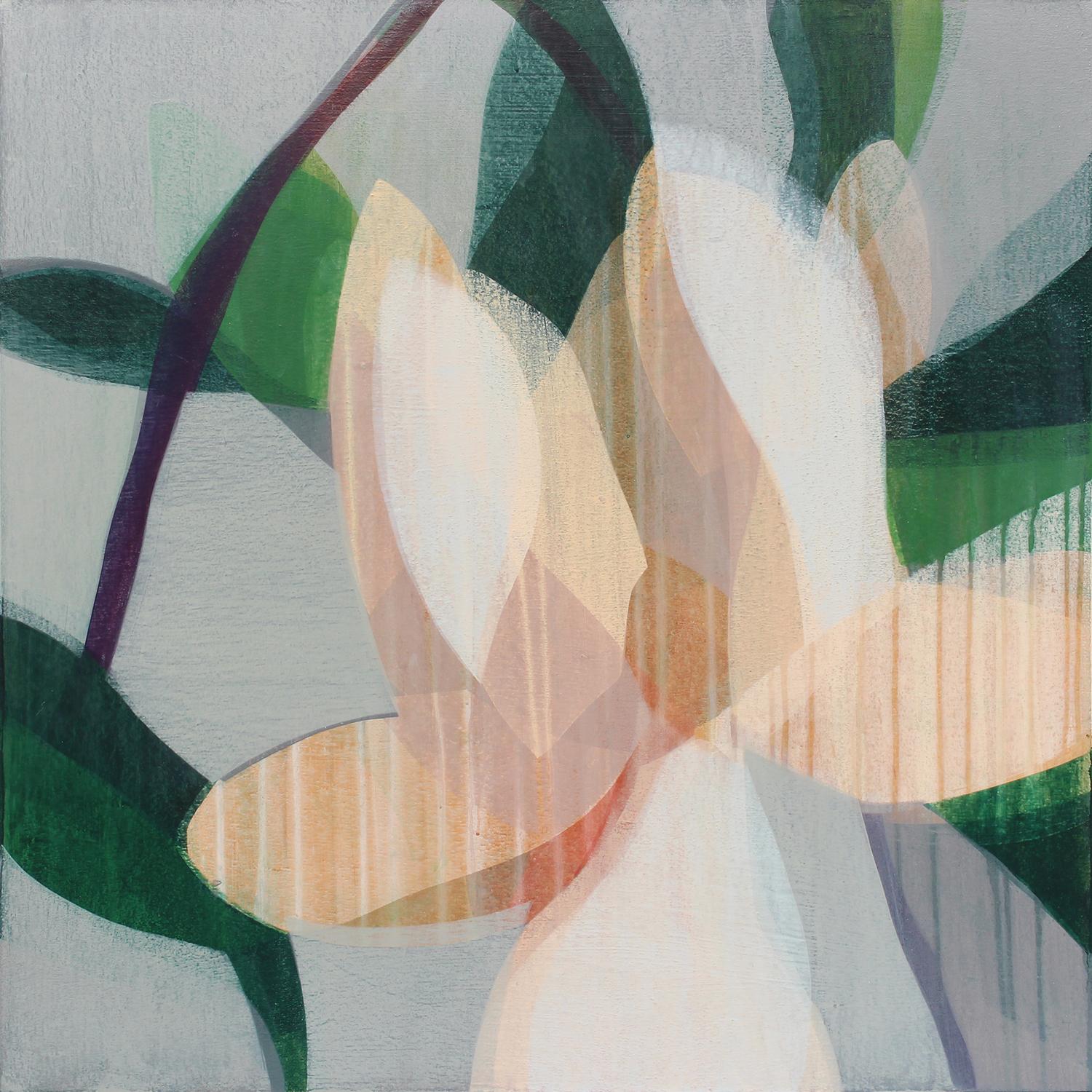 Katherine Sandoz Landscape Painting - "(Magnolia) Peach" - Colorful Abstract Botanical Painting - Frankenthaler