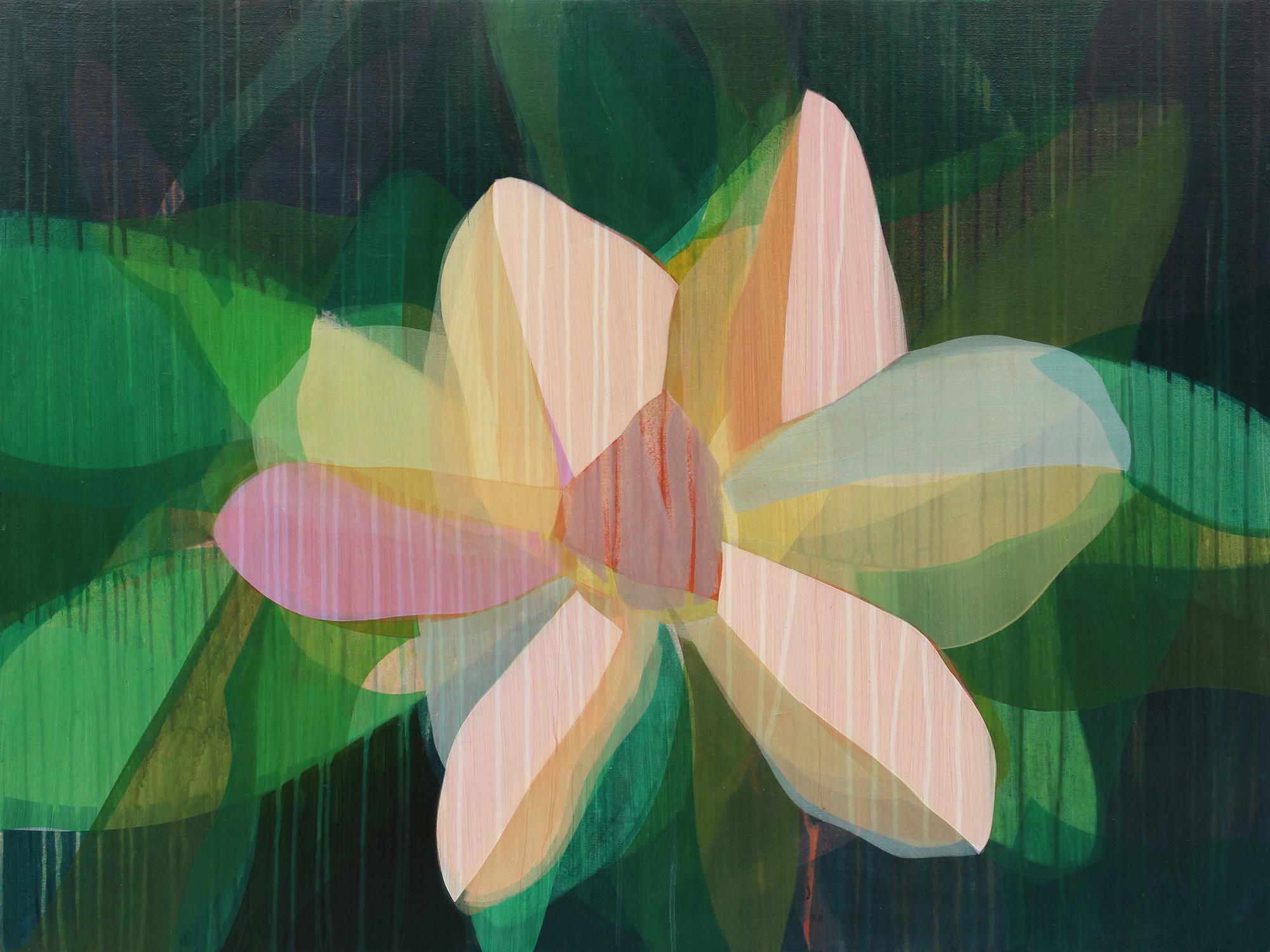 Katherine Sandoz Abstract Painting - "(Magnolia) Yellow" - Colorful Abstract Botanical Painting - Frankenthaler