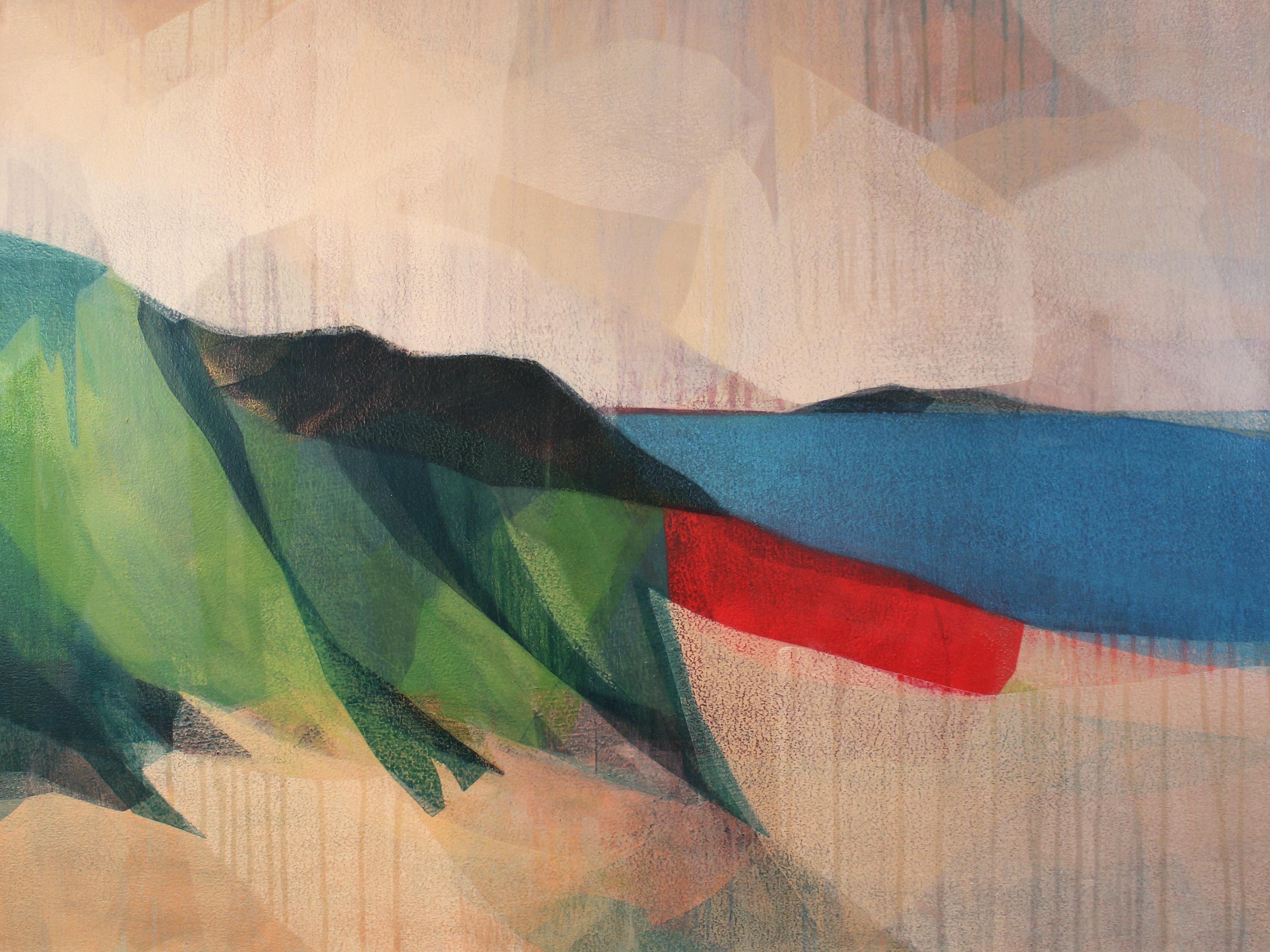 Katherine Sandoz Landscape Painting - "(sequoia) back river blue" - colorful abstract landscape - marsh - Diebenkorn