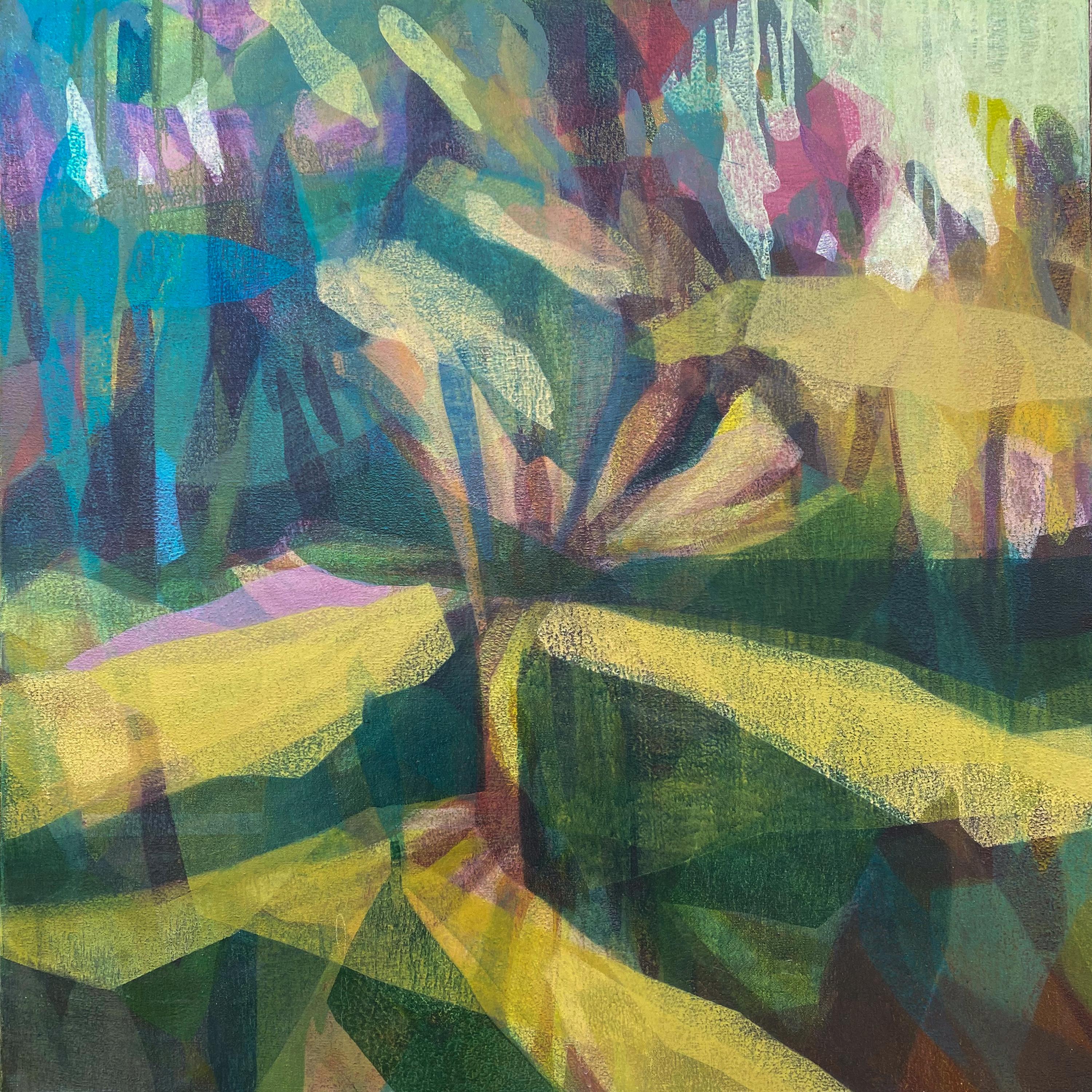 Katherine Sandoz Landscape Painting - "(sequoia) yellow forest" - abstract landscape - marsh - Diebenkorn