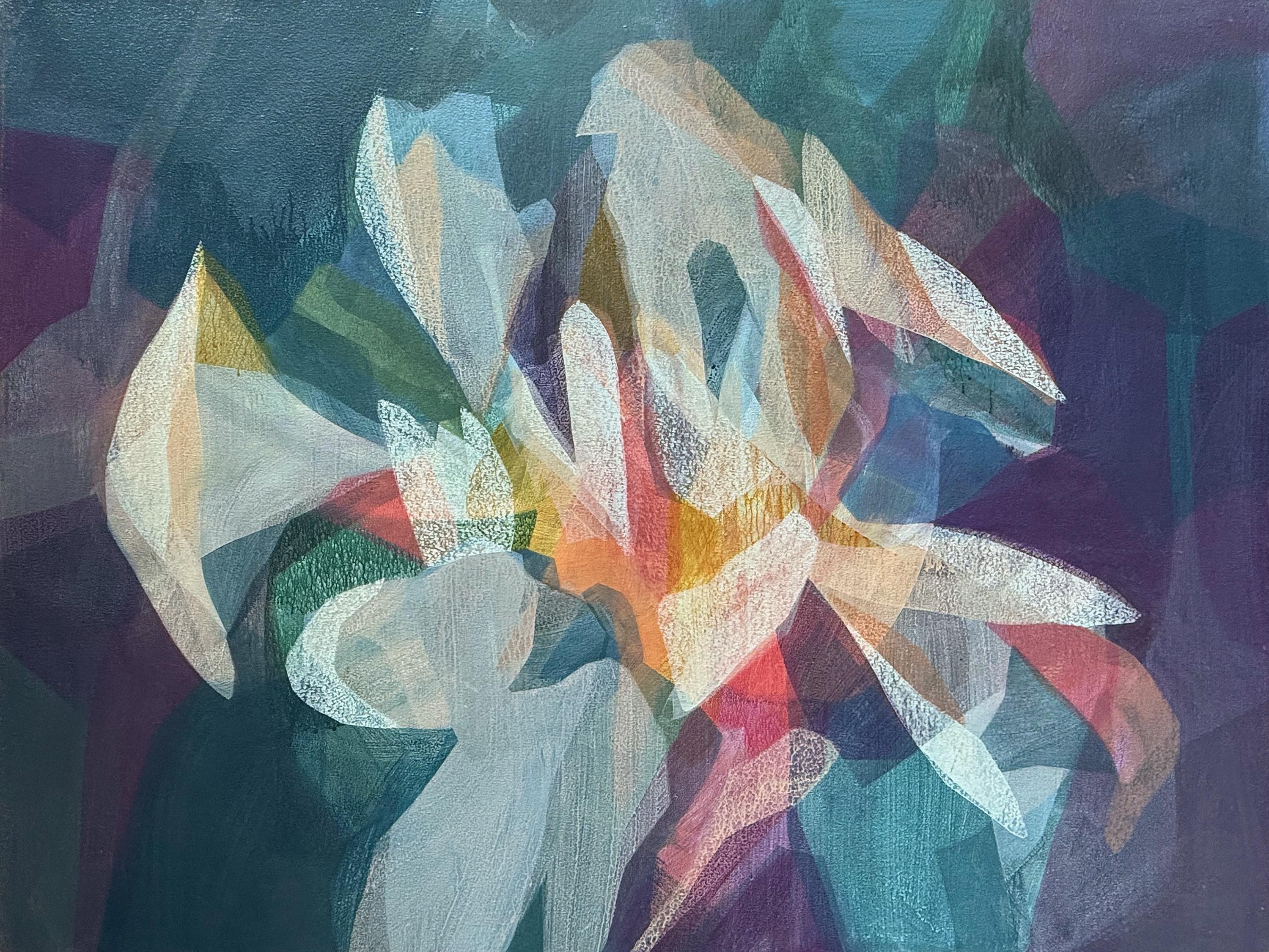 Katherine Sandoz Landscape Painting - "(the gloaming) gloaming" - abstract landscape, iris, botanical, flower