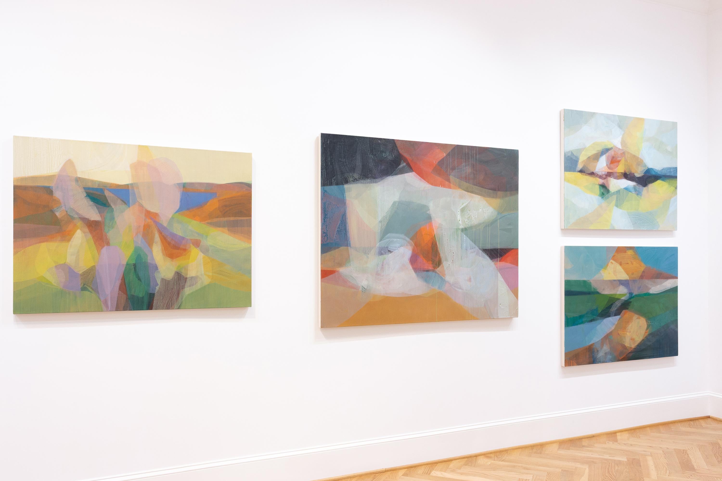 This painting is an abstract landscape on canvas featuring black, white, hot pink, orange and blue (teal).

Katherine Sandoz is inspired by the work of Helen Frankenthaler, Richard Diebenkorn, Morris Louis, Vincent Van Gogh, Willem de Kooning,