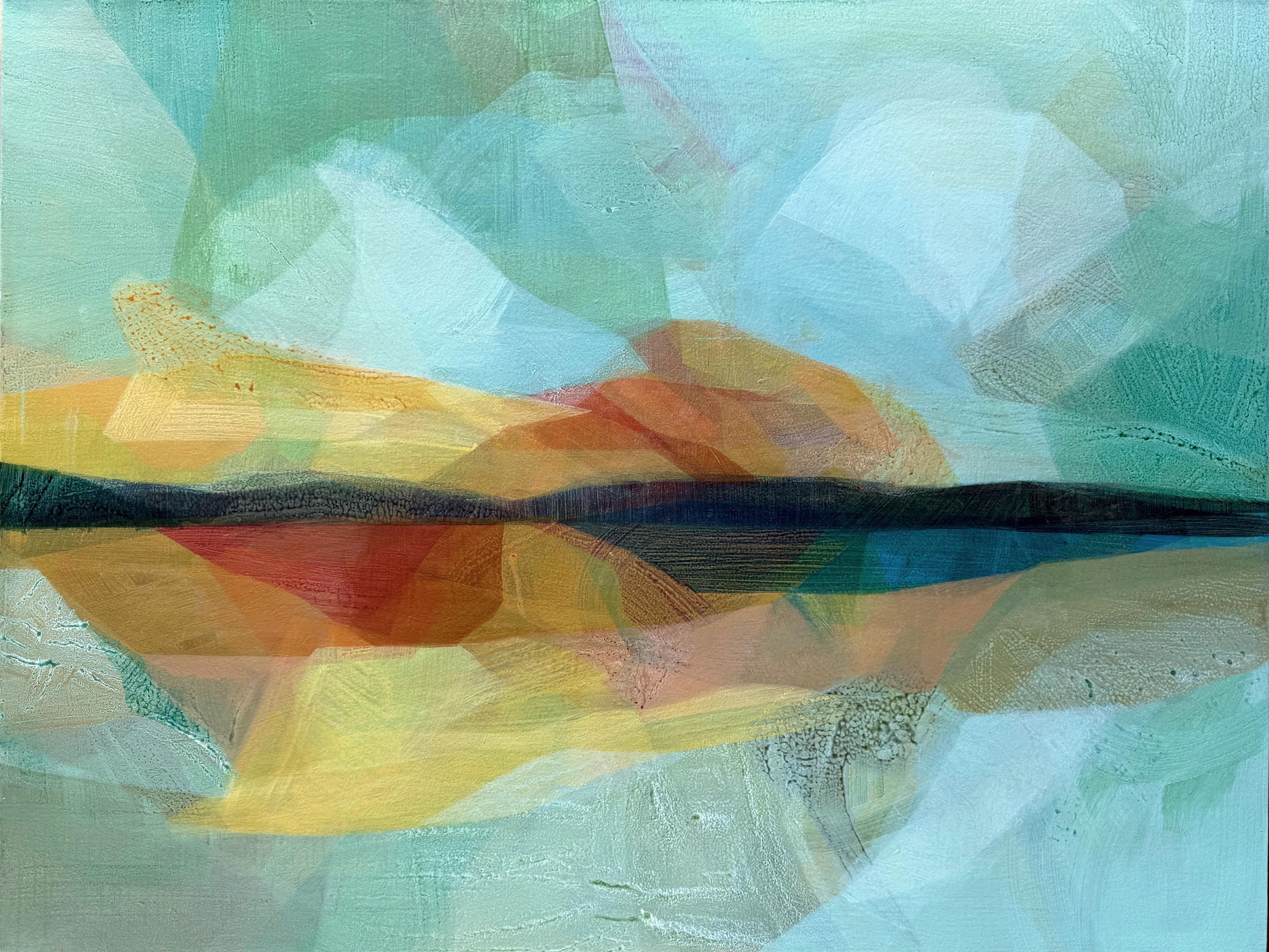 Katherine Sandoz Landscape Painting - "(the gloaming) meadow" - abstract landscape, iris, botanical, flower