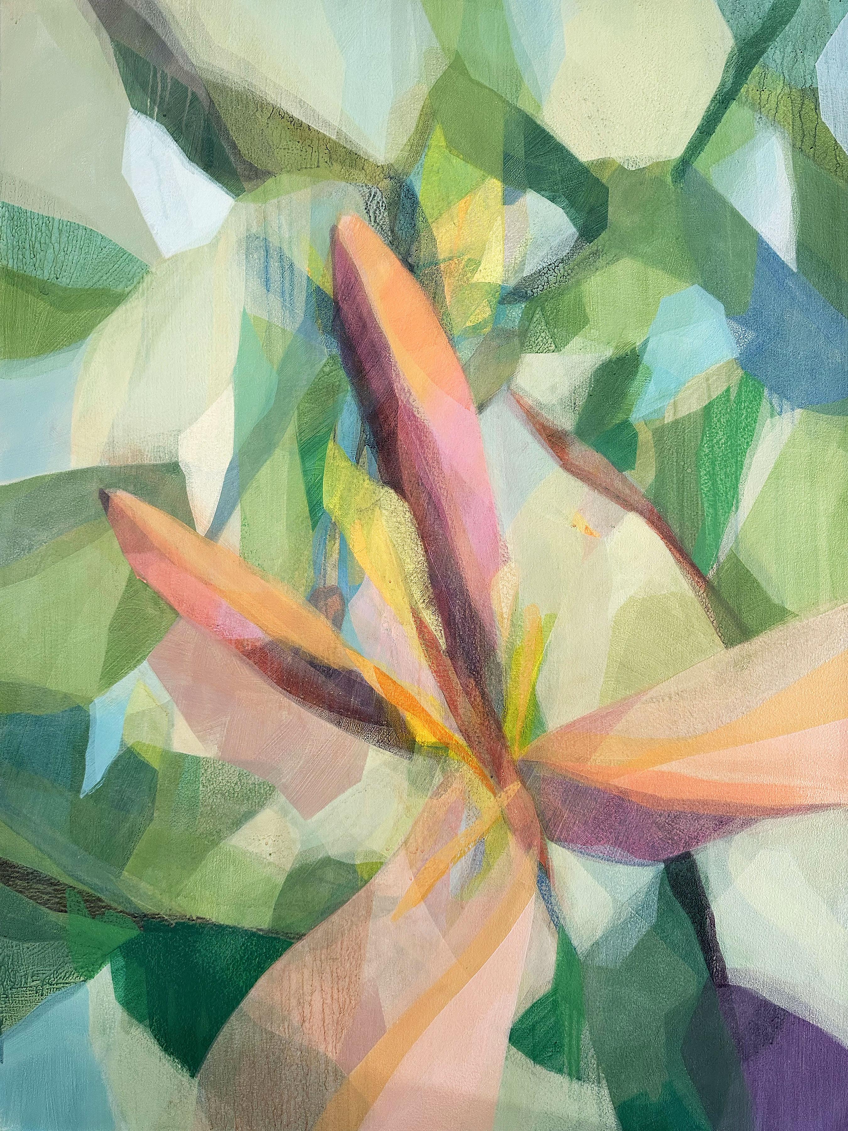 Katherine Sandoz Landscape Painting - "(uhuru) banana palm" - abstract botanical - Hawaii - bright & vivid - colorful