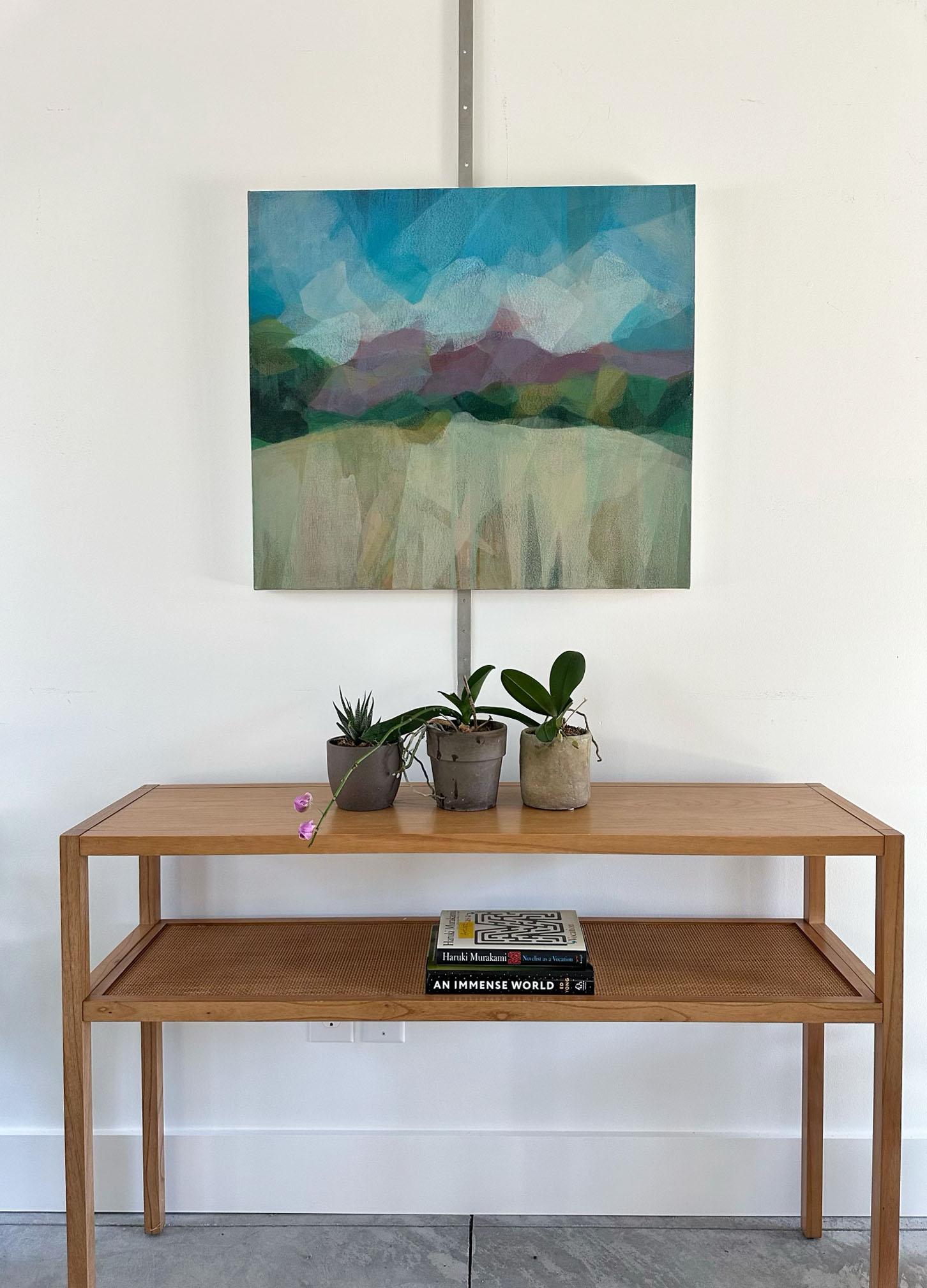 This painting is an abstract landscape on canvas featuring vibrant layers of purple, blue, green and yellow.

Katherine Sandoz is inspired by the work of Helen Frankenthaler, Richard Diebenkorn, Morris Louis, Vincent Van Gogh, Willem de Kooning,