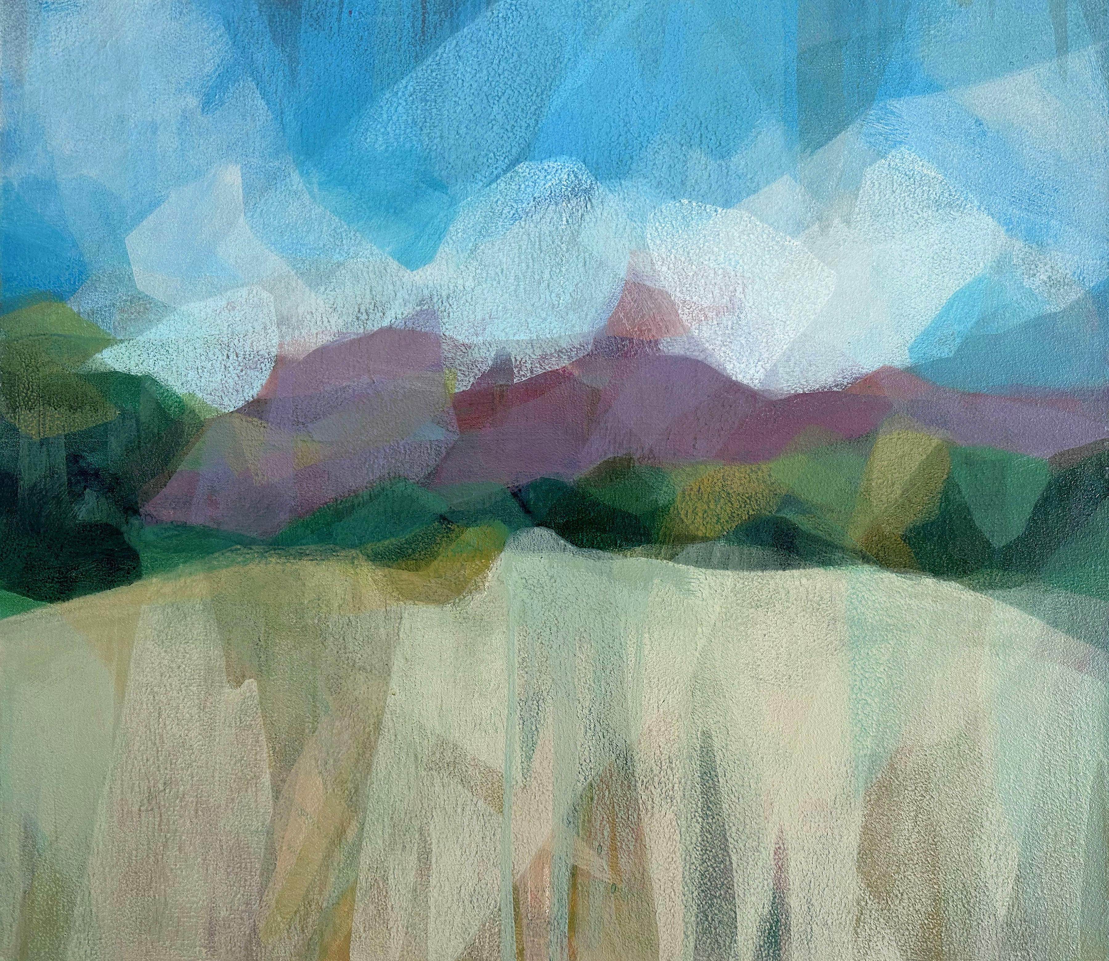Katherine Sandoz Landscape Painting - "(uhuru) cloud cover at kaupo moku" abstract landscape, bright & vivid, colorful
