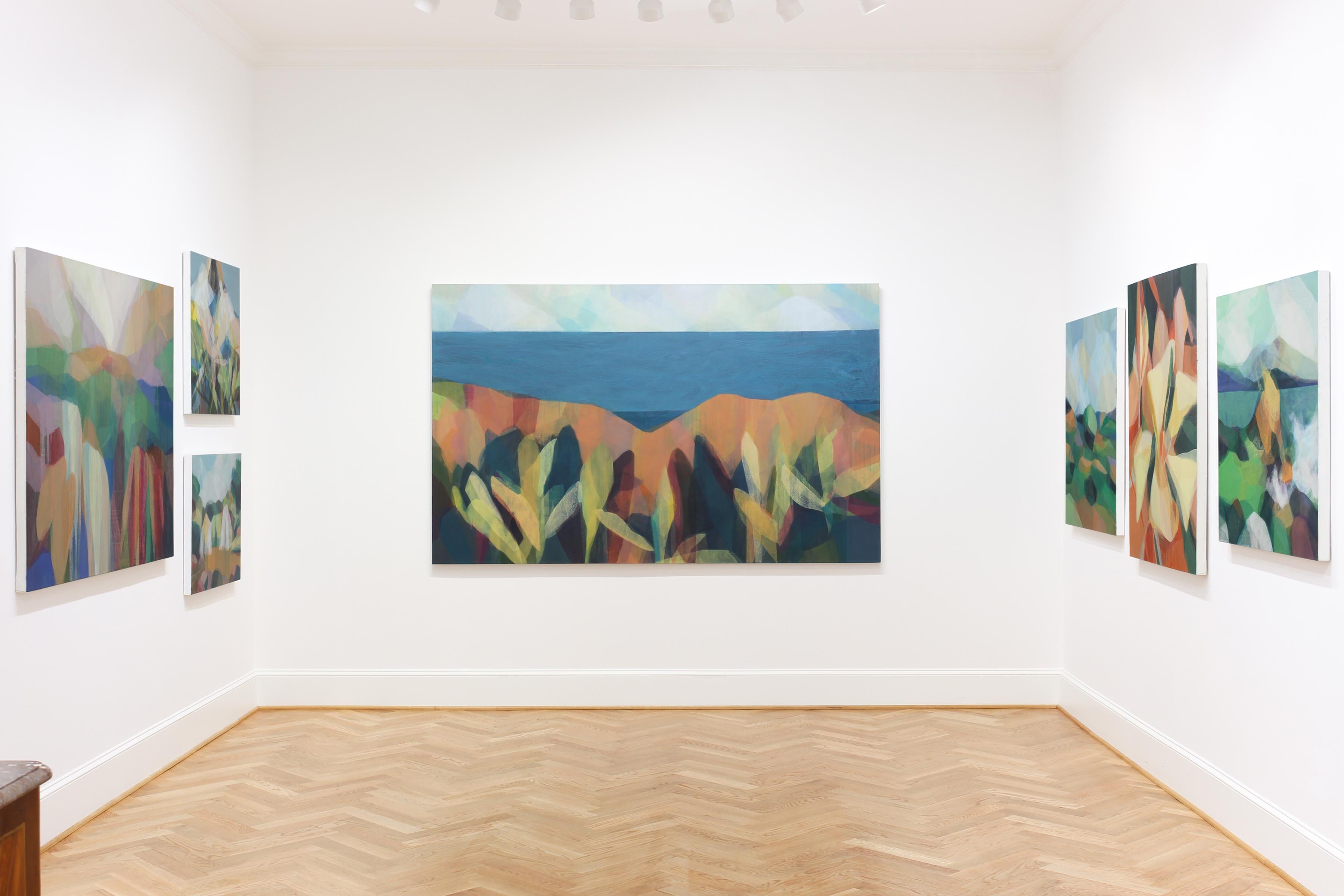 This painting is a large-scale abstract landscape on canvas featuring vibrant layers of yellow, green, orange, red and blue.

Katherine Sandoz is inspired by the work of Helen Frankenthaler, Richard Diebenkorn, Morris Louis, Vincent Van Gogh, Willem