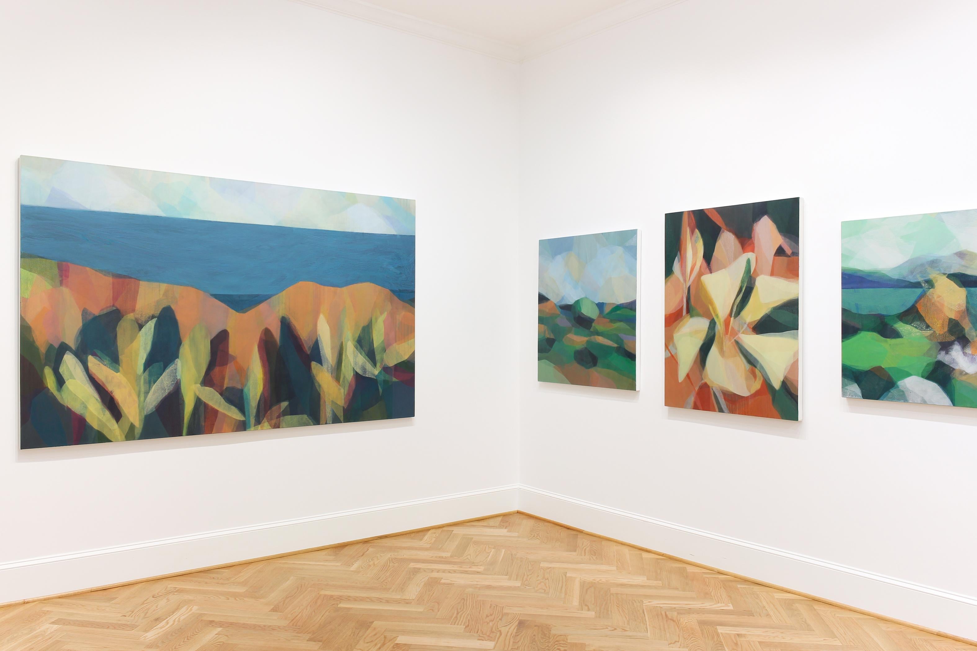 This painting is a large-scale abstract landscape on canvas featuring vibrant layers of yellow, green, orange, red and blue.

Katherine Sandoz is inspired by the work of Helen Frankenthaler, Richard Diebenkorn, Morris Louis, Vincent Van Gogh, Willem