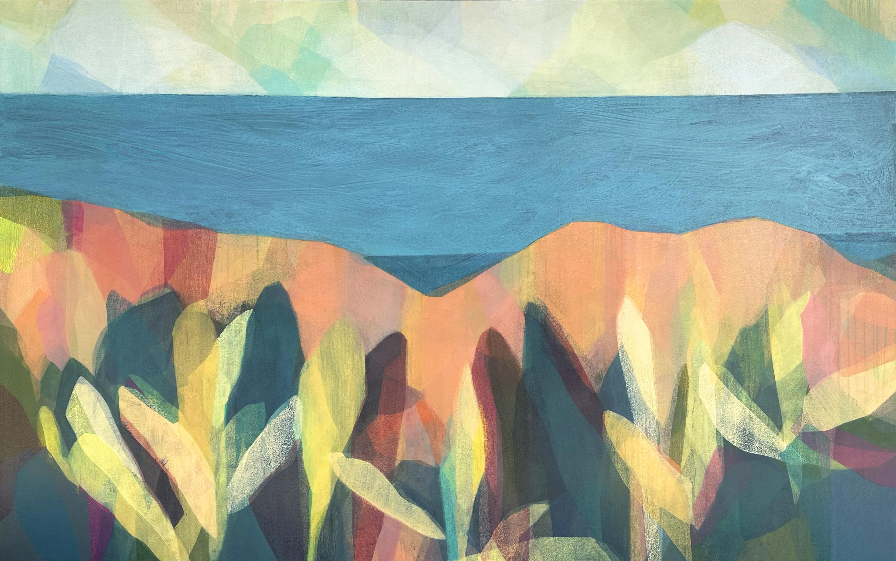 Landscape Painting Katherine Sandoz - "(uhuru) hanawi lookout n° 2" - paysage abstrait - Hawaï - paysage océanique