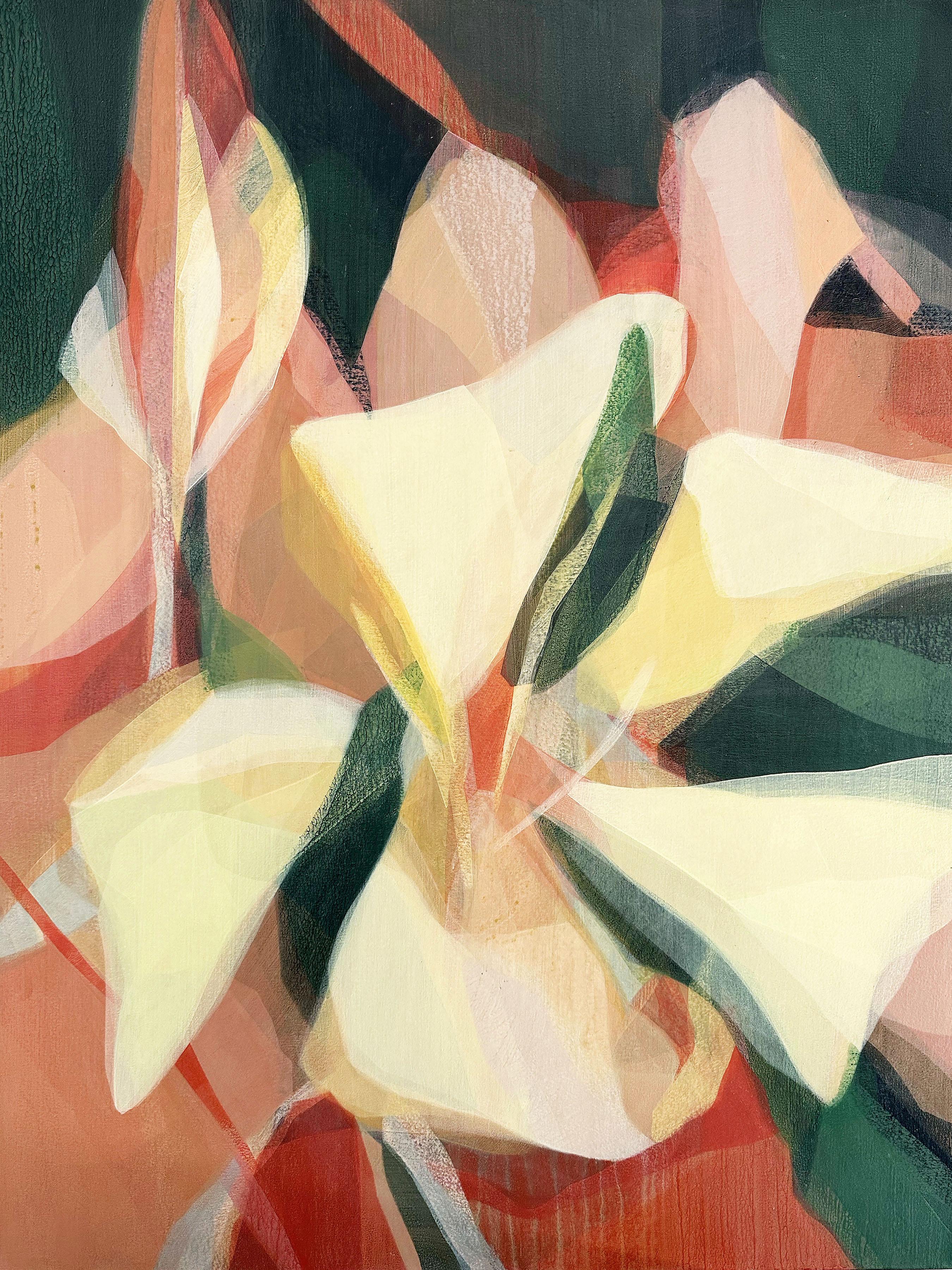 Katherine Sandoz Abstract Painting - "(uhuru) hawaiian lily" abstract botanical, bright & vivid, colorful, flower