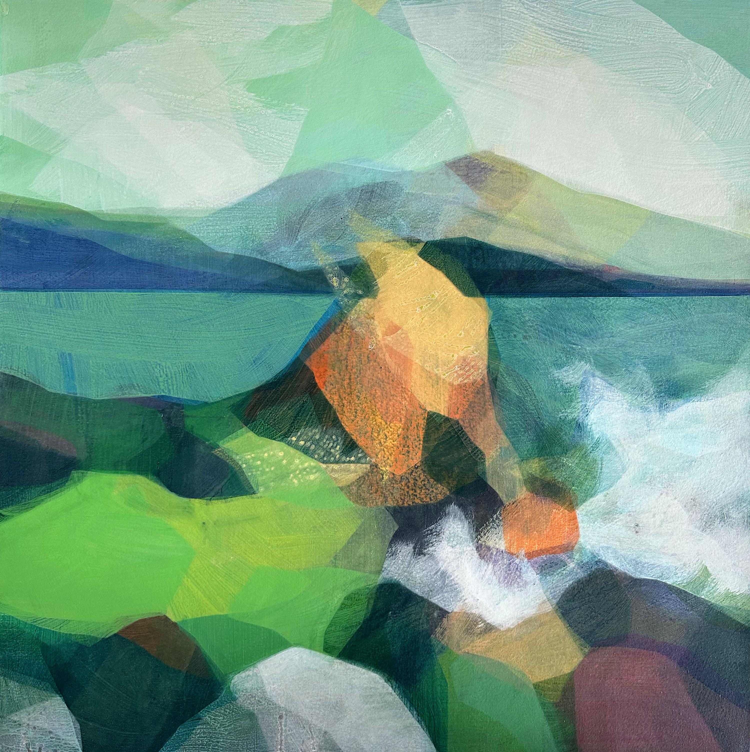 Katherine Sandoz Landscape Painting - "(uhuru) makai" abstract landscape, bright & vivid, colorful