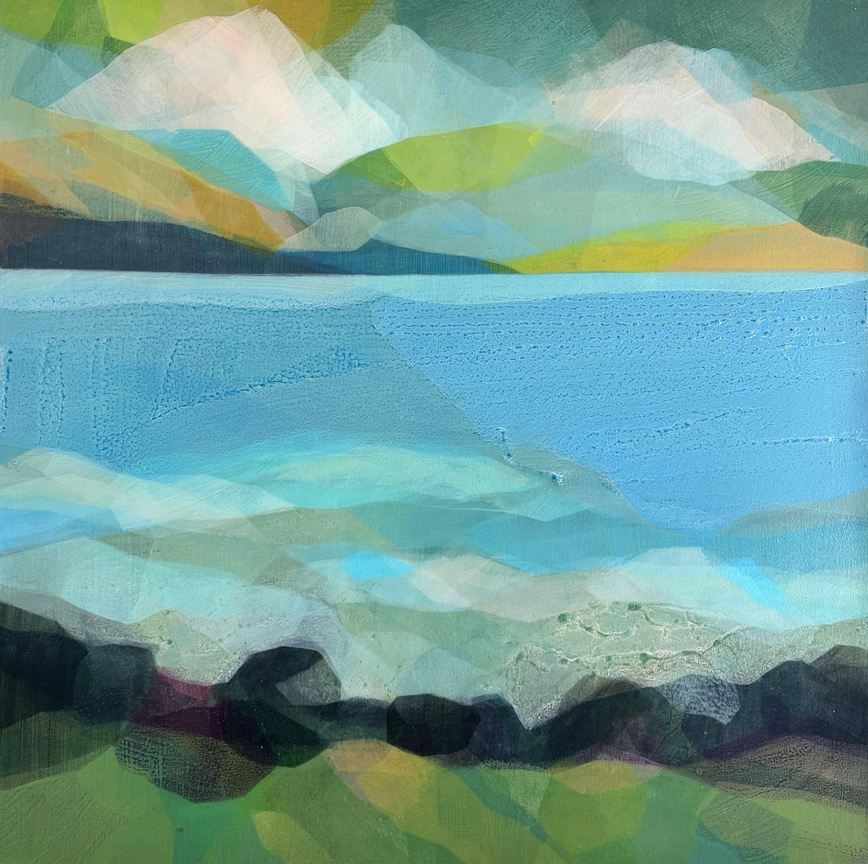 Katherine Sandoz Abstract Painting - "(uhuru) sundown at huelo point no. 1" - abstract landscape, bright & vivid