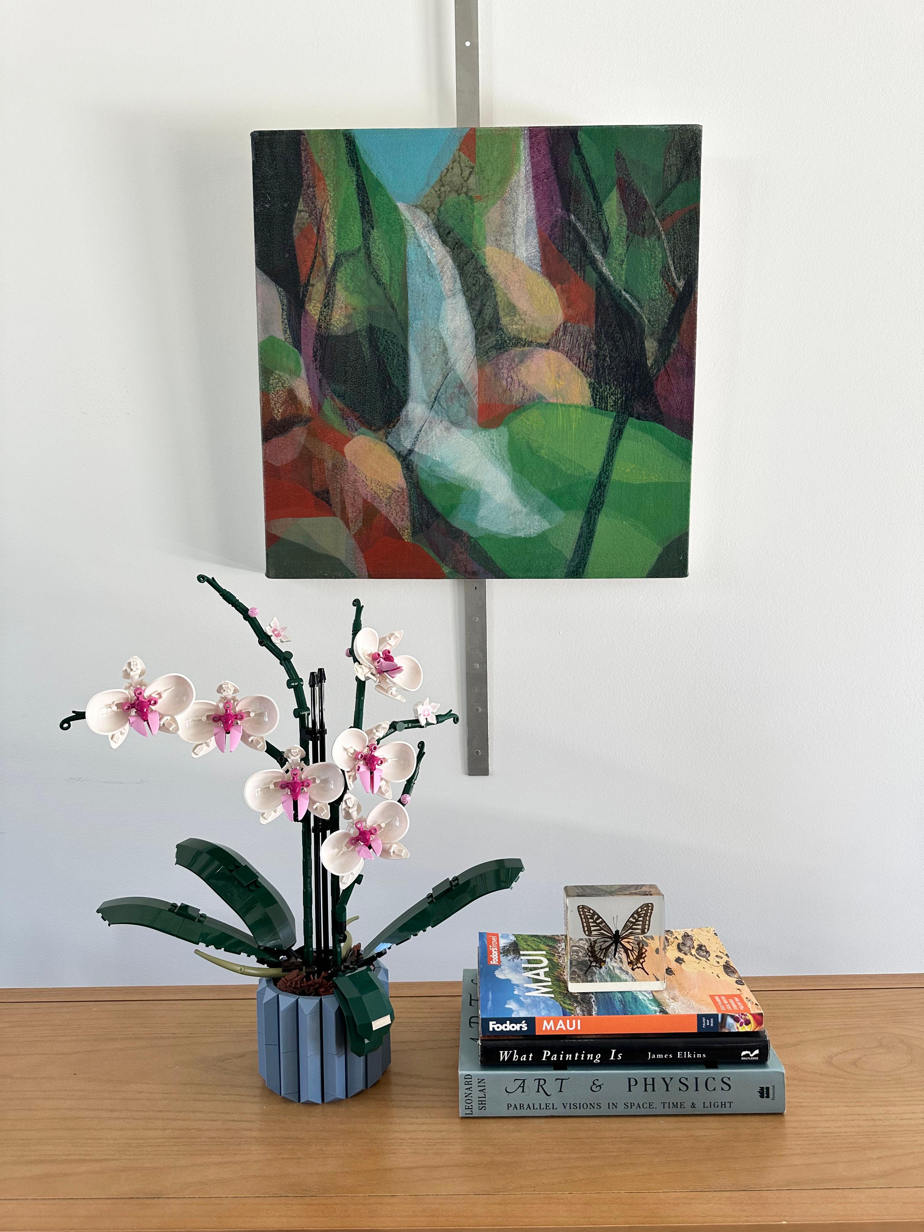 Questo dipinto è un paesaggio astratto su tela con strati vibranti e scuri di verde, giallo, arancione e rosso.

Katherine Sandoz si ispira alle opere di Helen Frankenthaler, Richard Diebenkorn, Morris Louis, Vincent Van Gogh, Willem de Kooning,