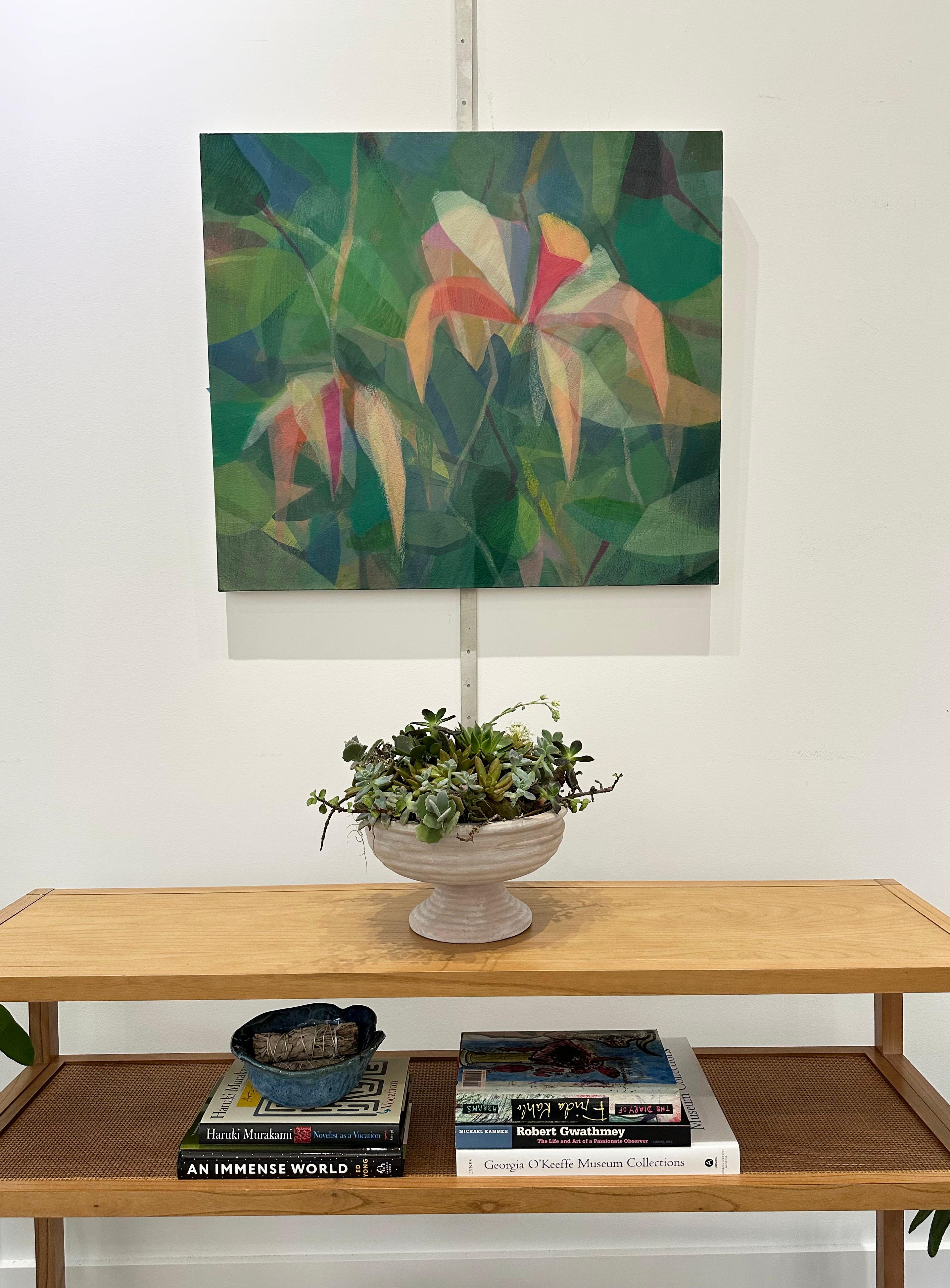 This painting is an abstract landscape on canvas featuring vibrant and dark layers of green, yellow, orange and pink.

Katherine Sandoz is inspired by the work of Helen Frankenthaler, Richard Diebenkorn, Morris Louis, Vincent Van Gogh, Willem de