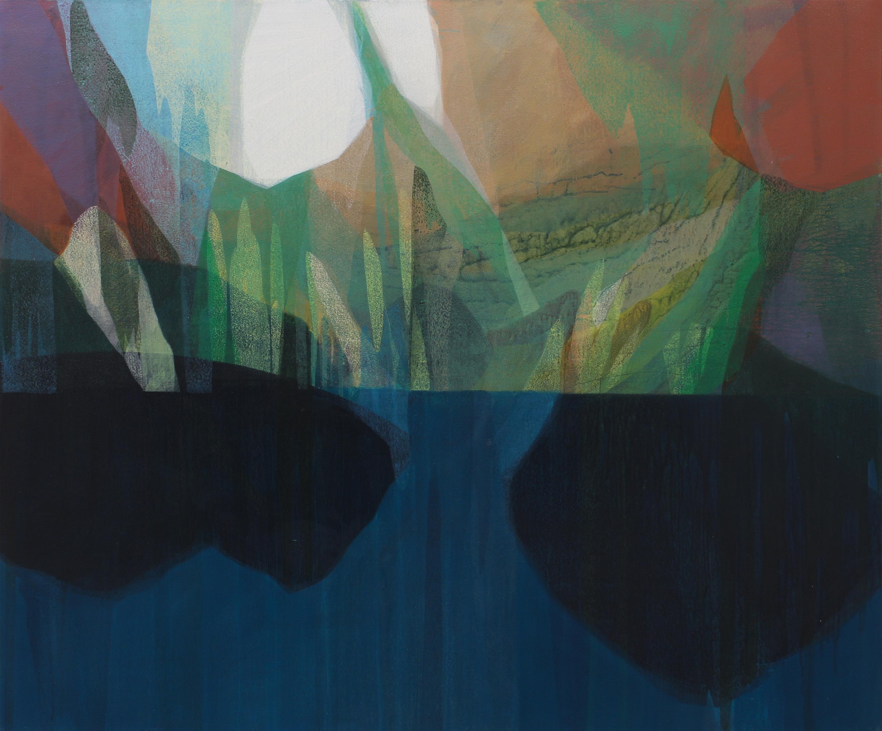 Katherine Sandoz Landscape Painting - "(uhuru) waterfall at road to hana no. 1" - abstract landscape, colorful, water