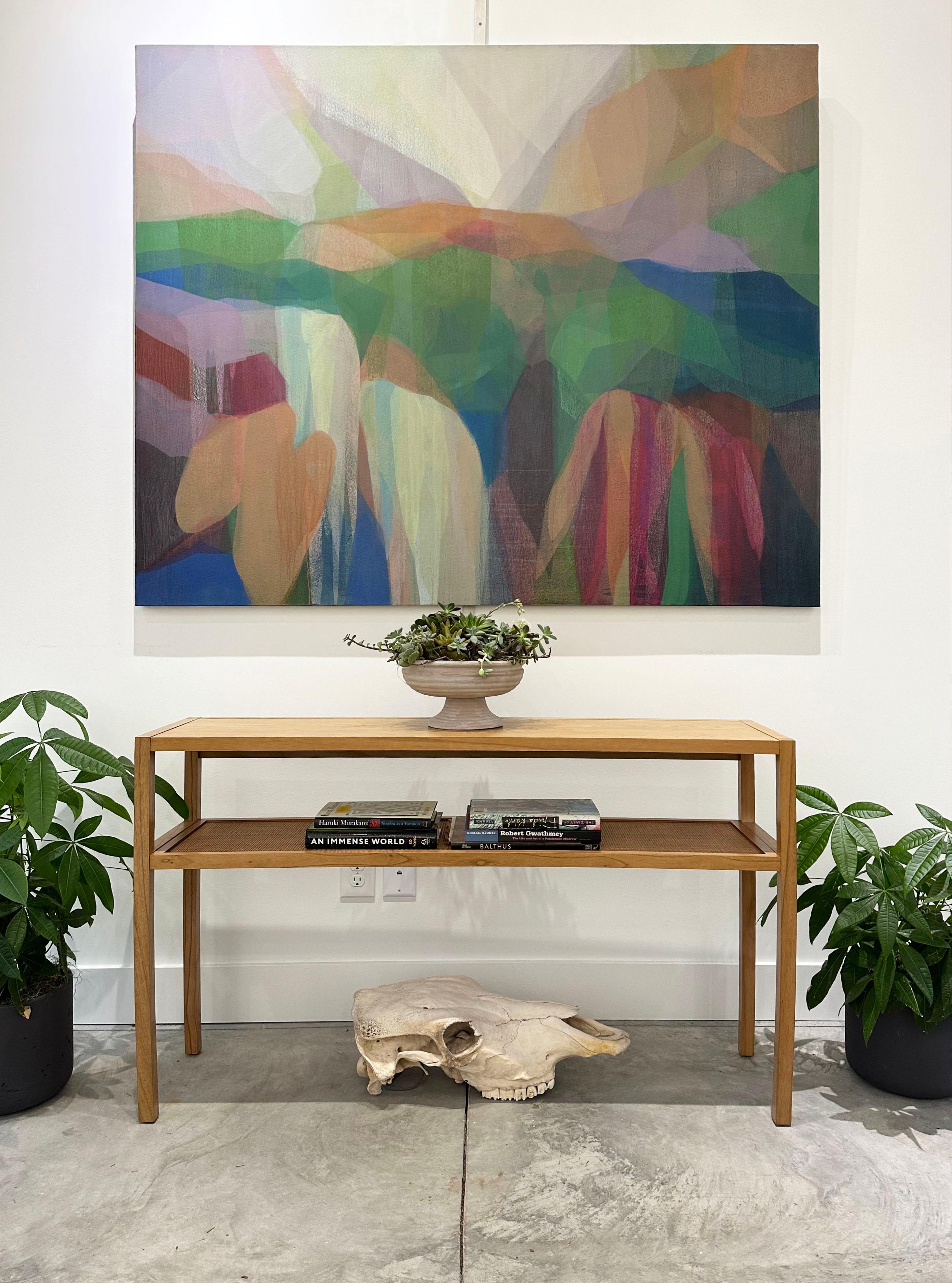 This painting is a large-scale abstract landscape on canvas featuring vibrant and dark layers of green, yellow, orange and blue.

Katherine Sandoz is inspired by the work of Helen Frankenthaler, Richard Diebenkorn, Morris Louis, Vincent Van Gogh,
