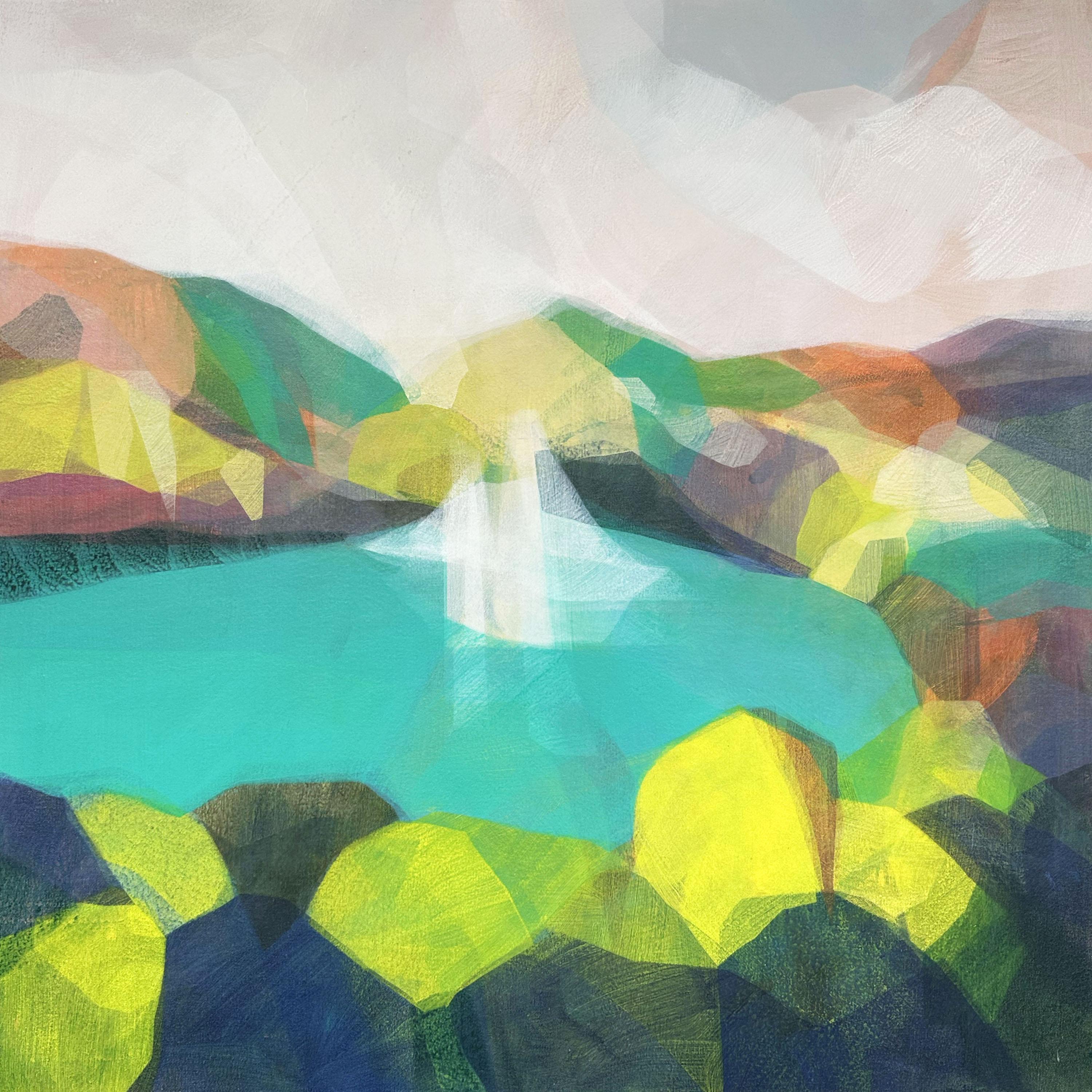 Katherine Sandoz Landscape Painting - "(uhuru) waterfall at road to hana no. 3" - abstract landscape, colorful, water
