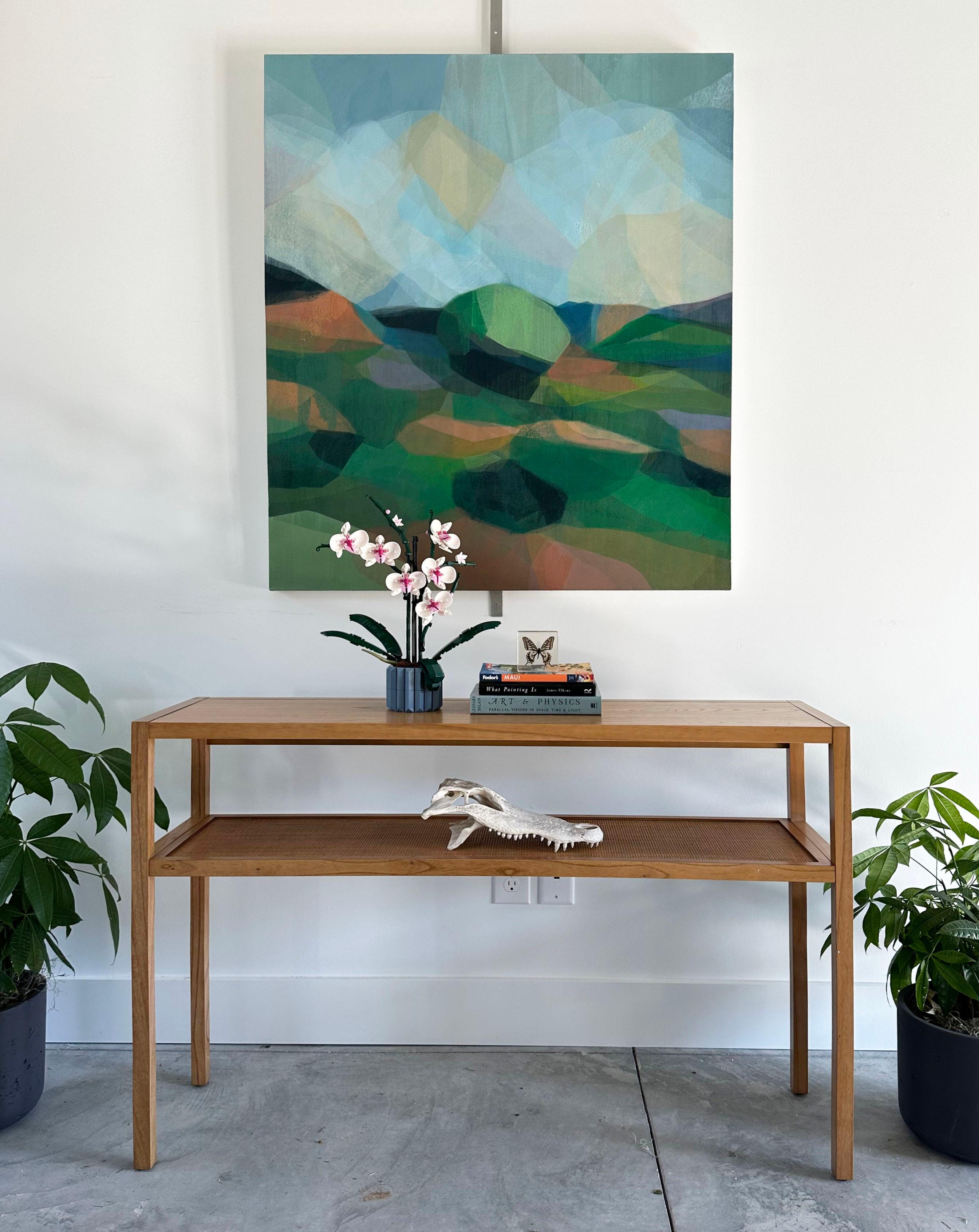 This painting is an abstract landscape on canvas featuring vibrant layers of blue, green, pink and yellow.

Katherine Sandoz is inspired by the work of Helen Frankenthaler, Richard Diebenkorn, Morris Louis, Vincent Van Gogh, Willem de Kooning,